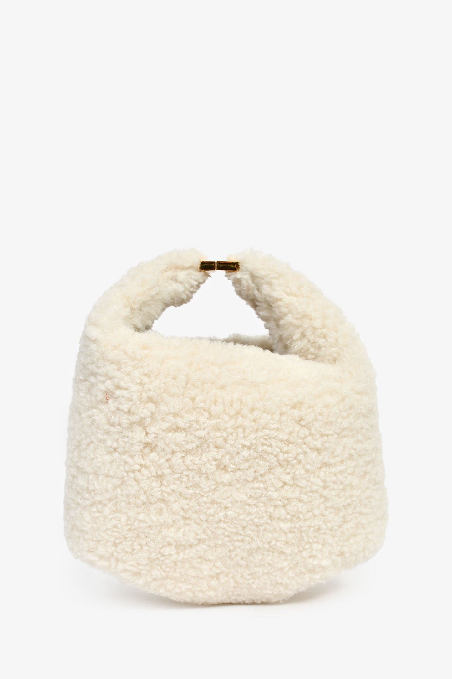 Polene Cream/Brown Shearling/Leather Top Handle