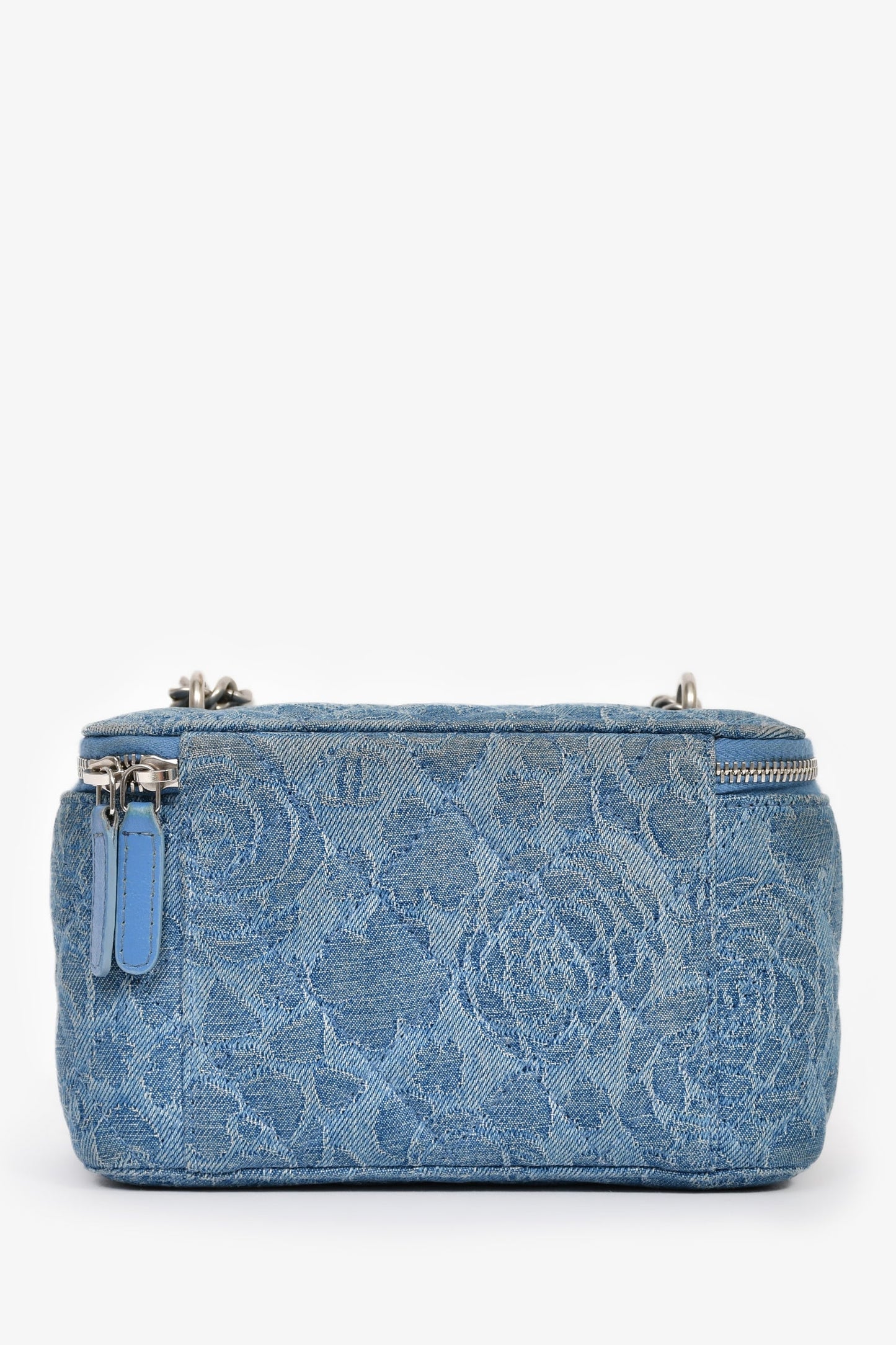 Chanel™ Blue Denim Quilted Camellia Case Chain Bag