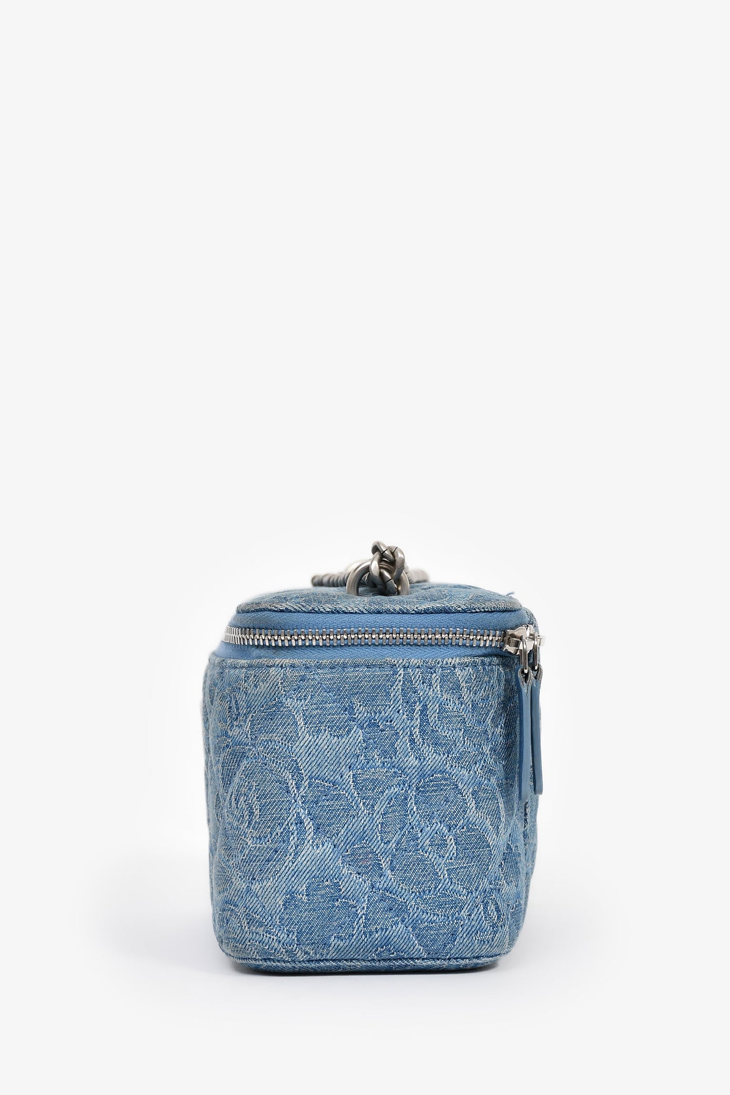 Chanel™ Blue Denim Quilted Camellia Case Chain Bag