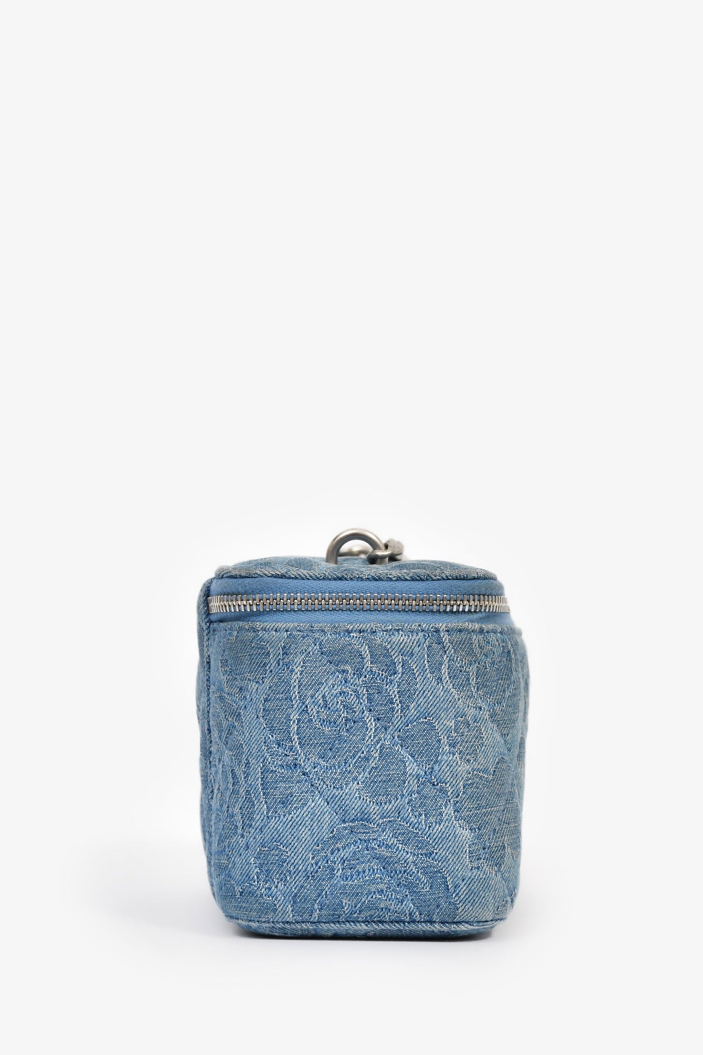 Chanel™ Blue Denim Quilted Camellia Case Chain Bag