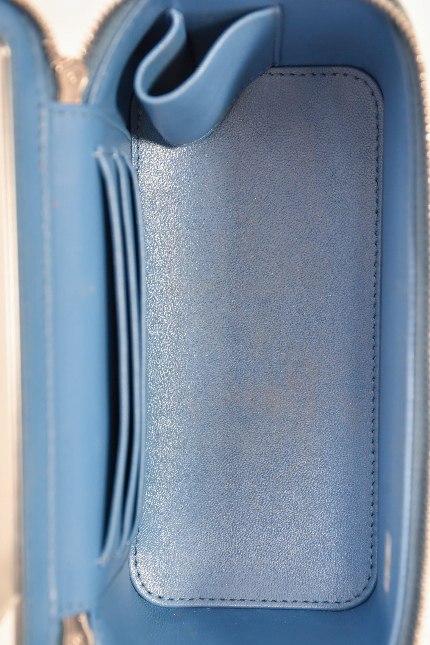 Chanel™ Blue Denim Quilted Camellia Case Chain Bag