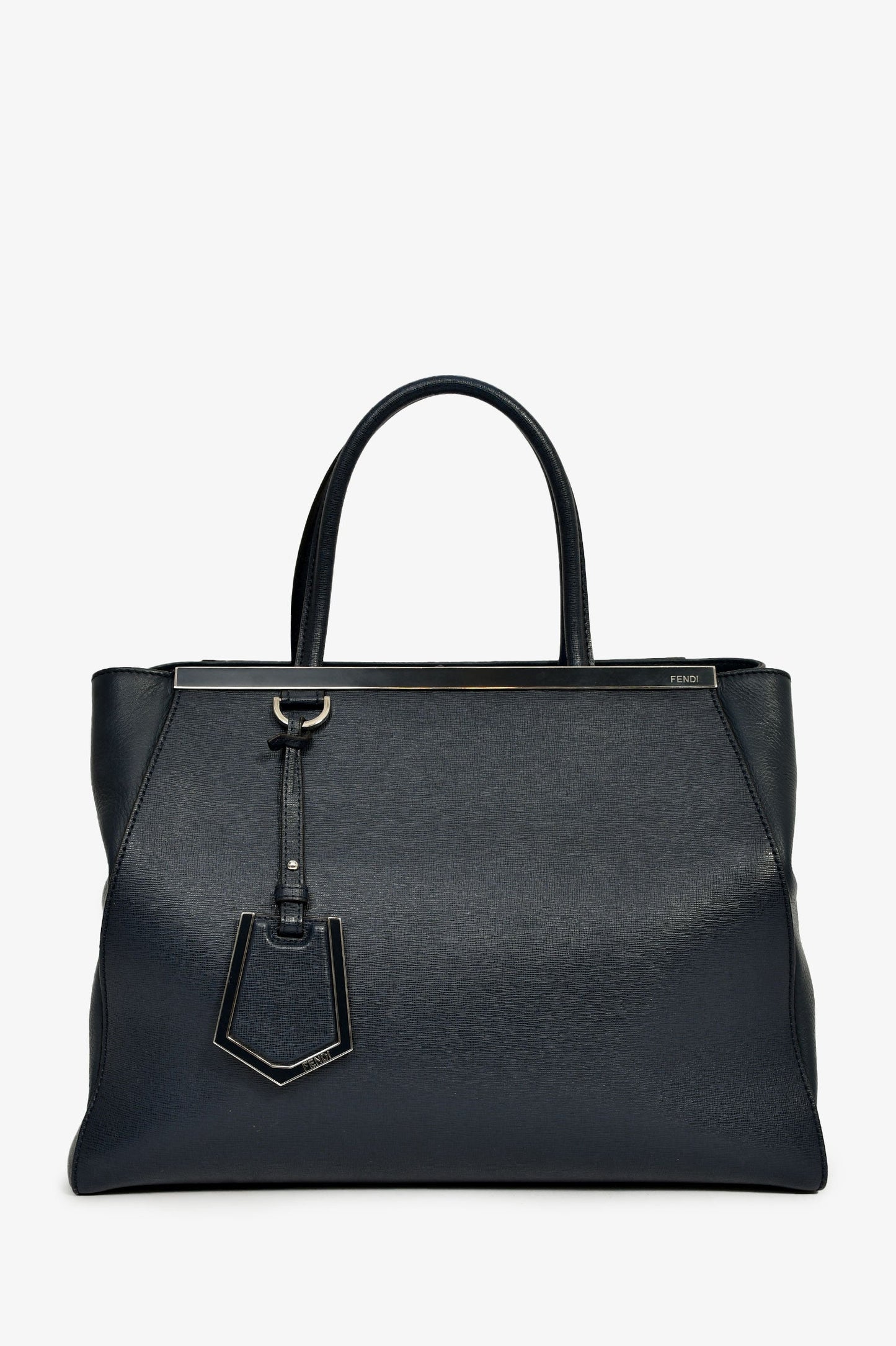 Fendi Navy Leather Medium 2Jours Tote With Strap