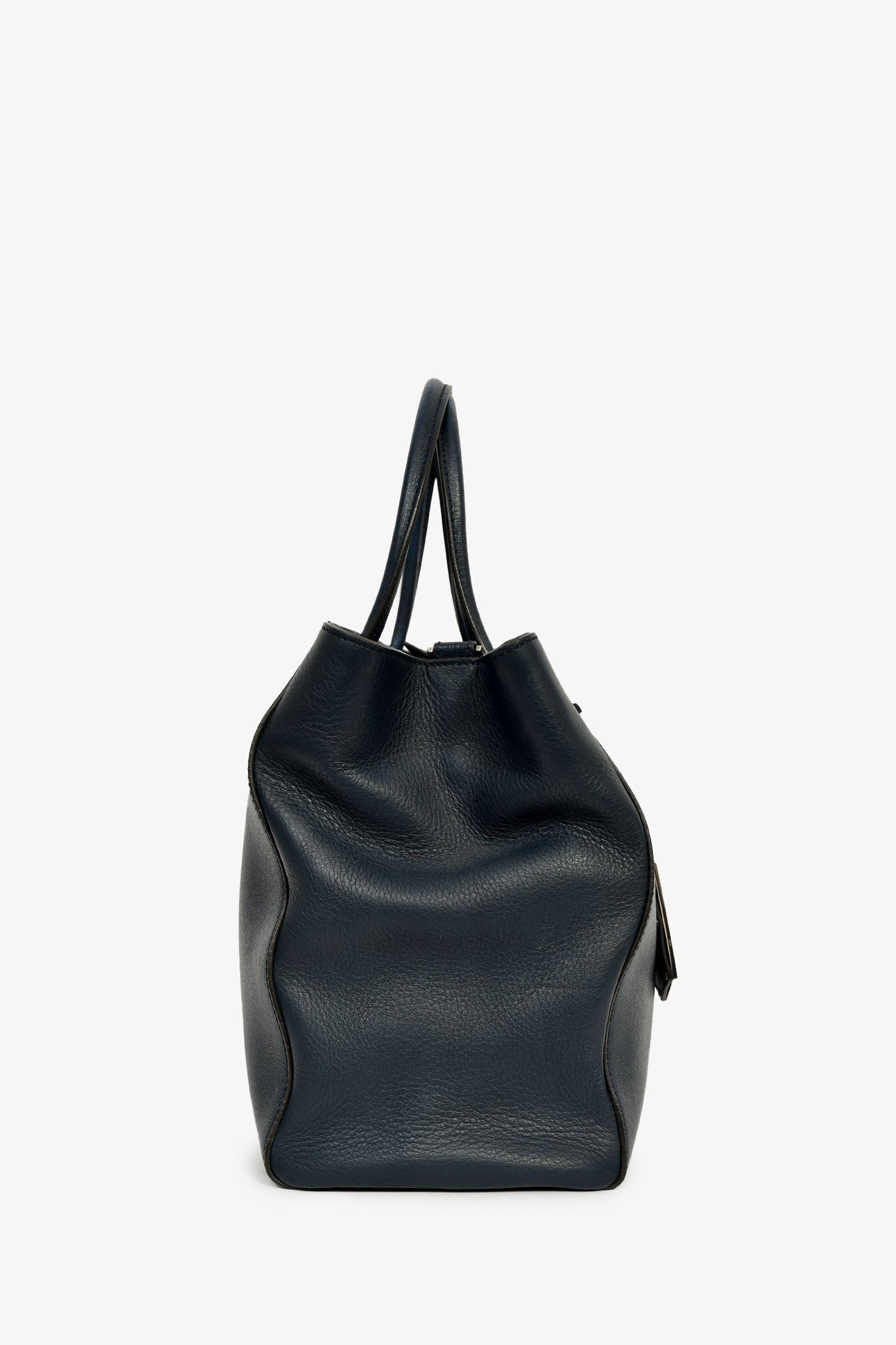 Fendi Navy Leather Medium 2Jours Tote With Strap