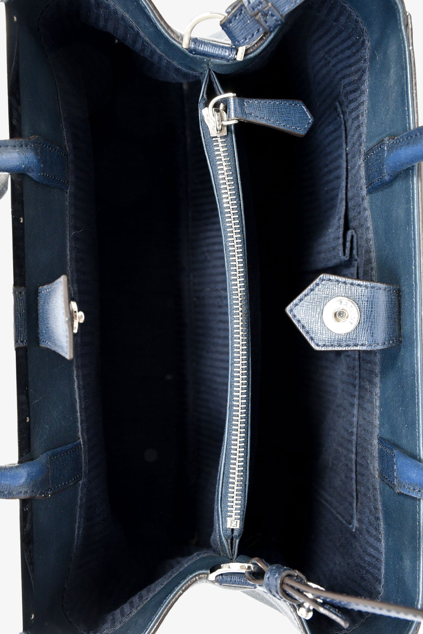 Fendi Navy Leather Medium 2Jours Tote With Strap