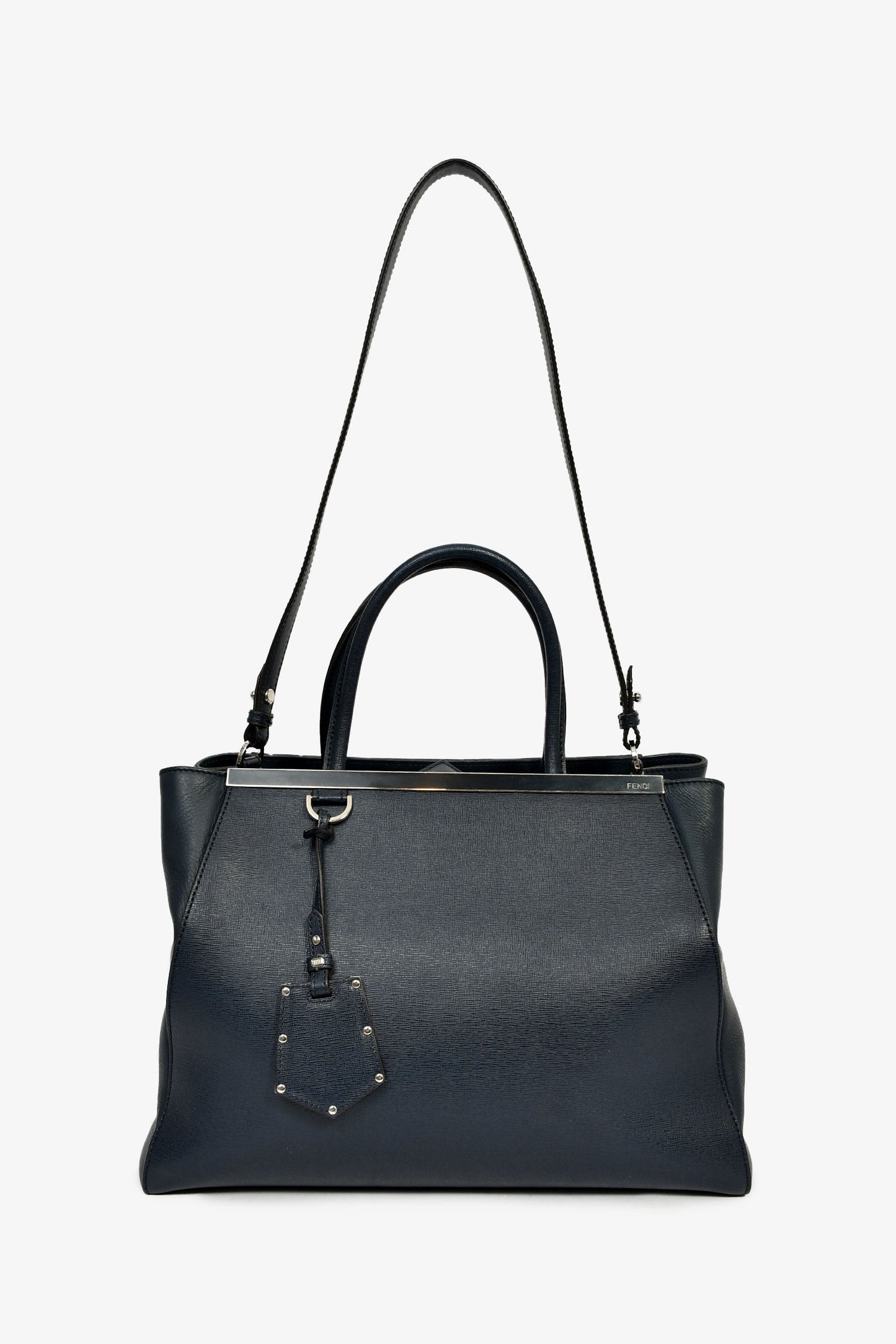Fendi Navy Leather Medium 2Jours Tote With Strap
