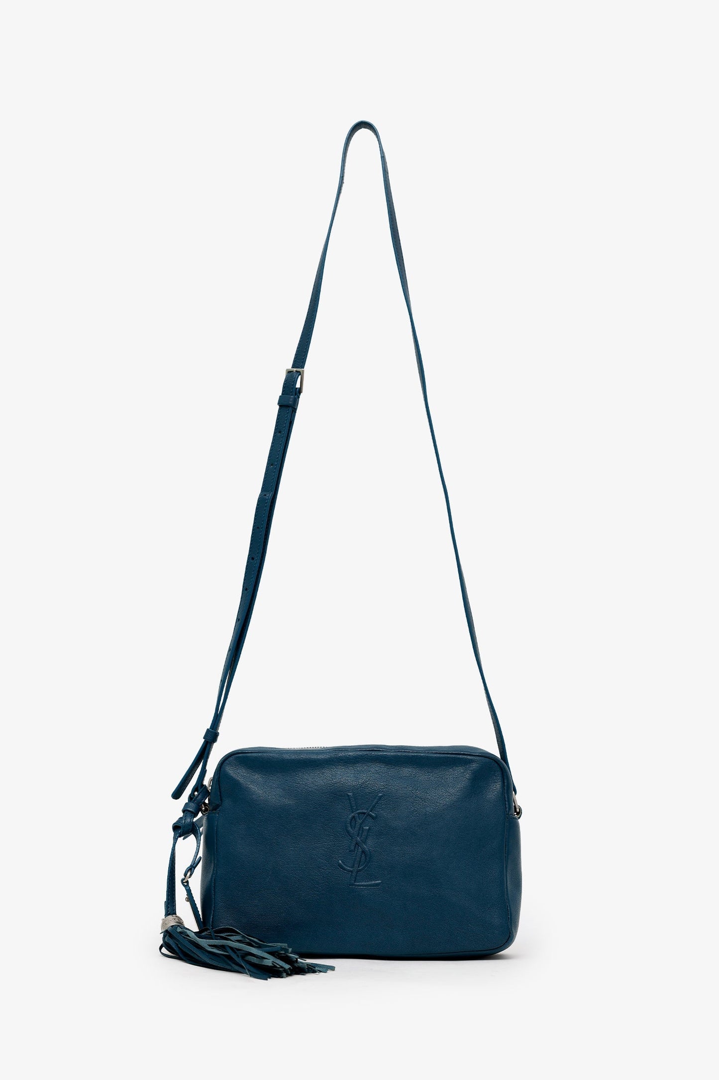 Saint Laurent Teal Calfskin Leather Small Lou Tassel Camera Bag
