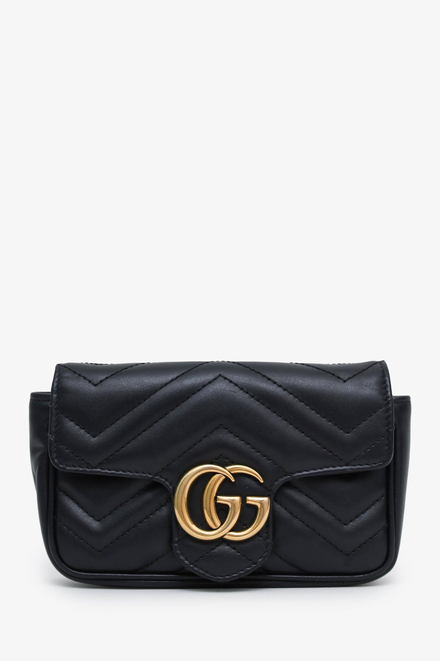 Gucci Black Leather GG Marmont Super Mini Crossbody Bag