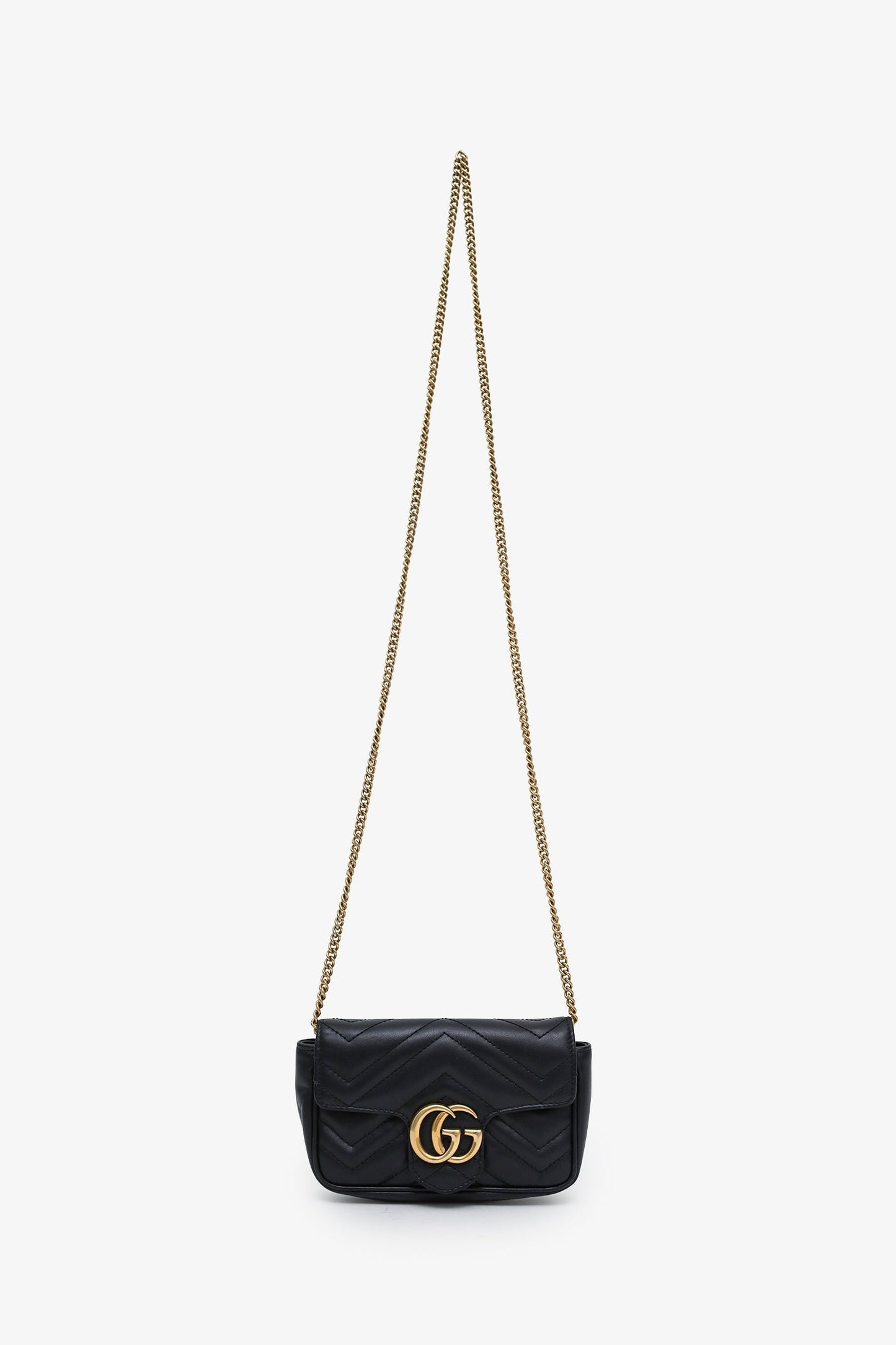 Gucci Black Leather GG Marmont Super Mini Crossbody Bag