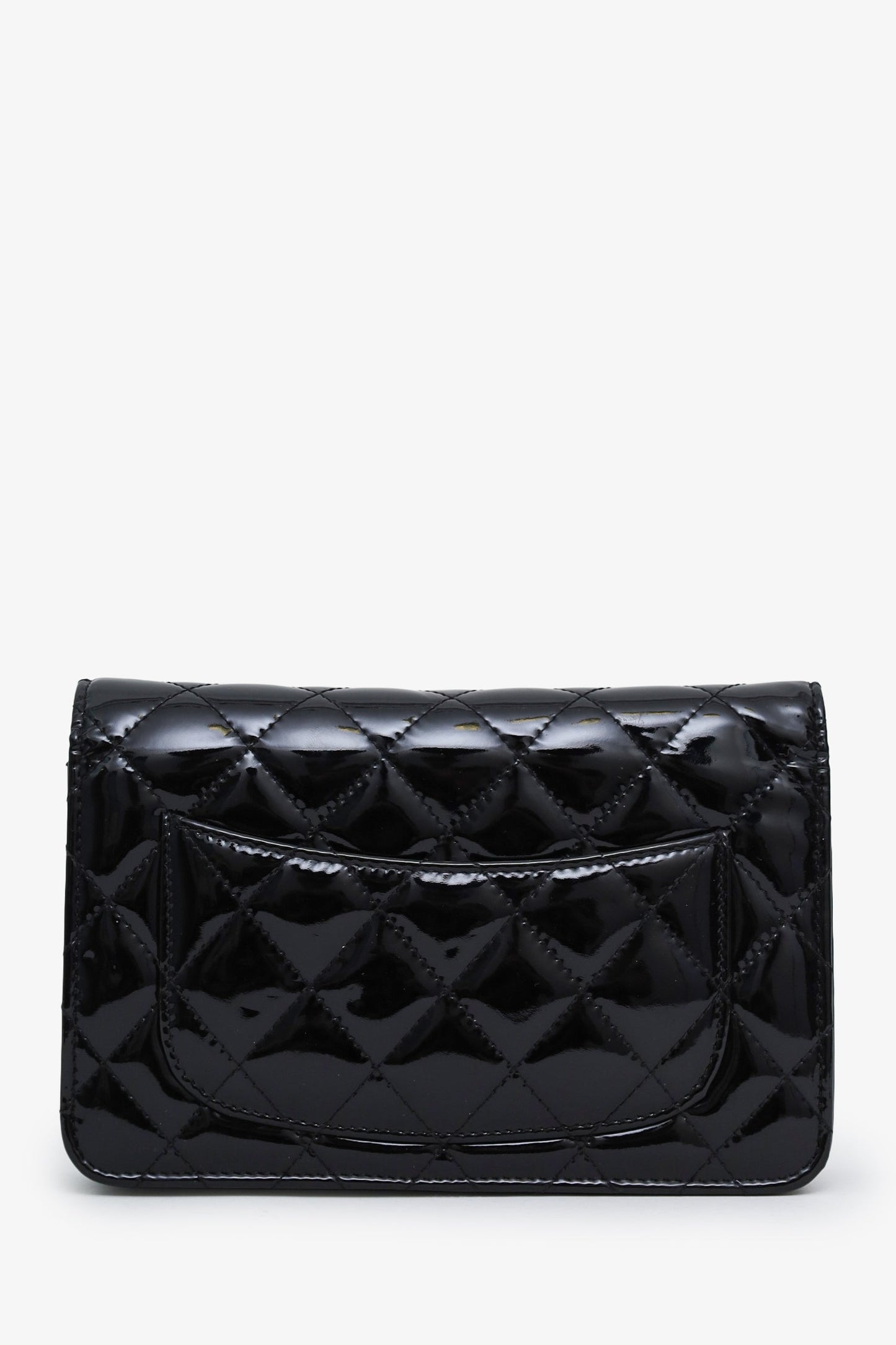 Chanel™ 2015-16 Black Quilted Patent Leather Classic Wallet on Chain