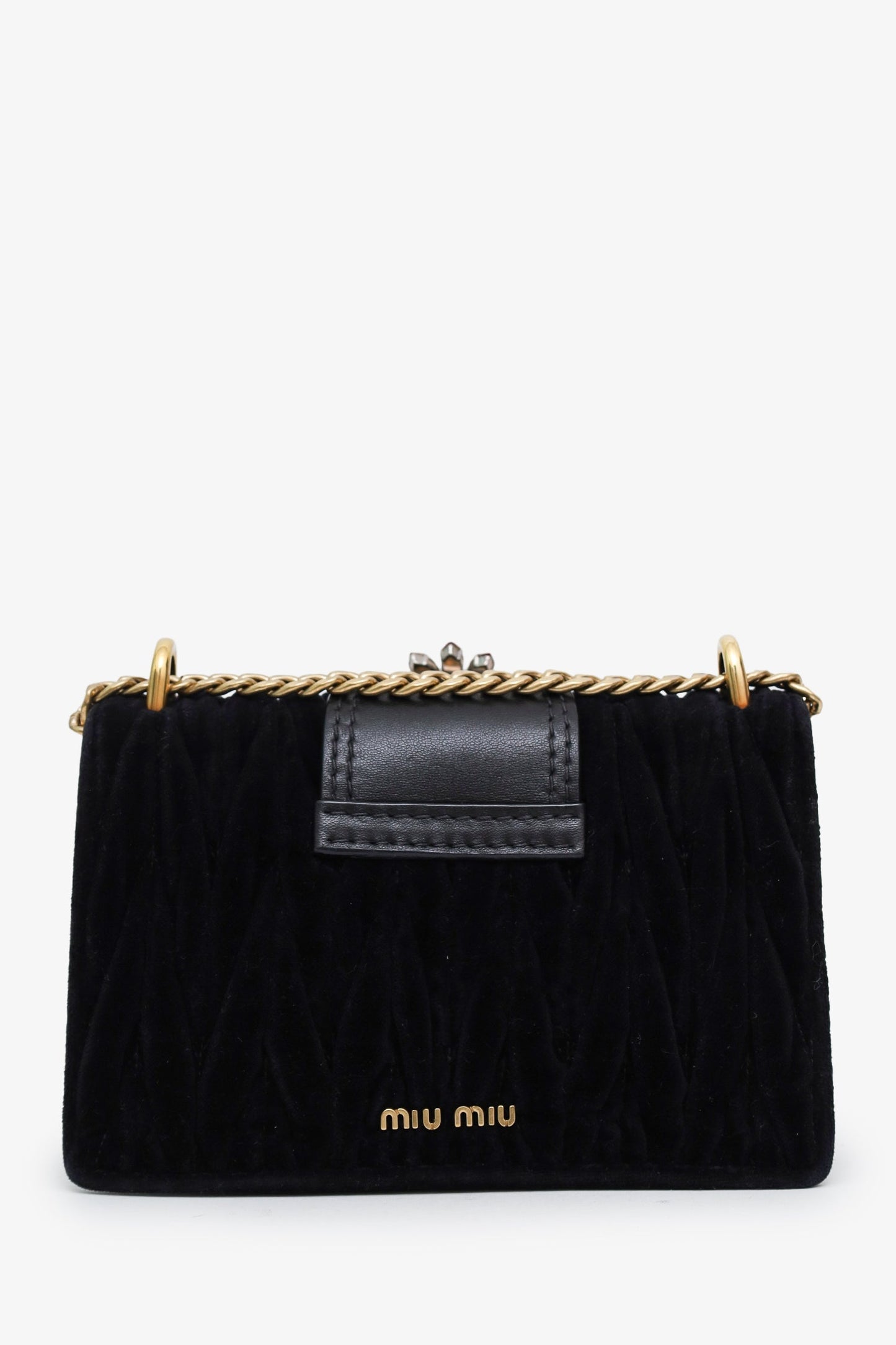 Miu Miu Black Velvet Crystal Buckle Flap Bag