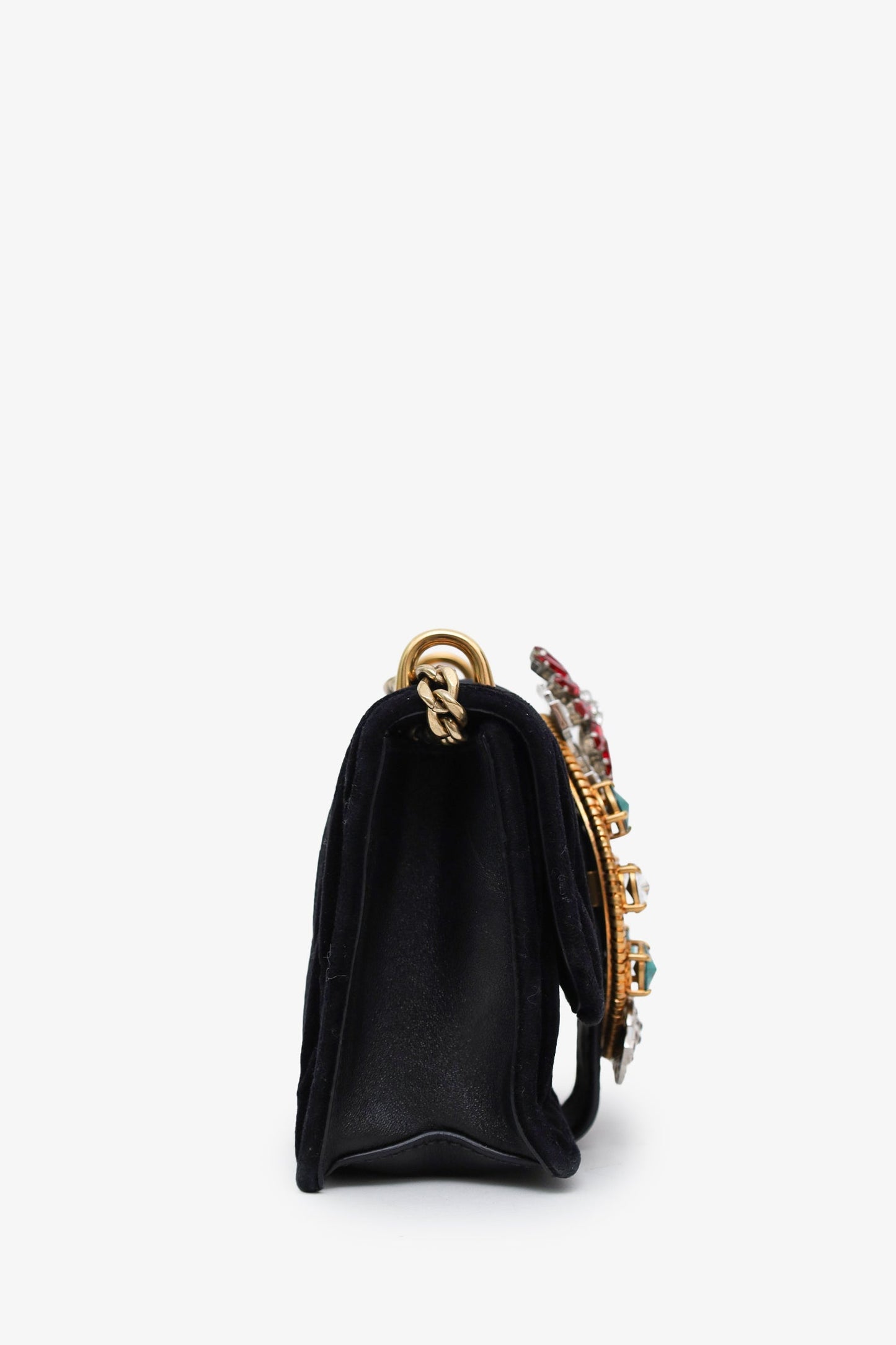 Miu Miu Black Velvet Crystal Buckle Flap Bag