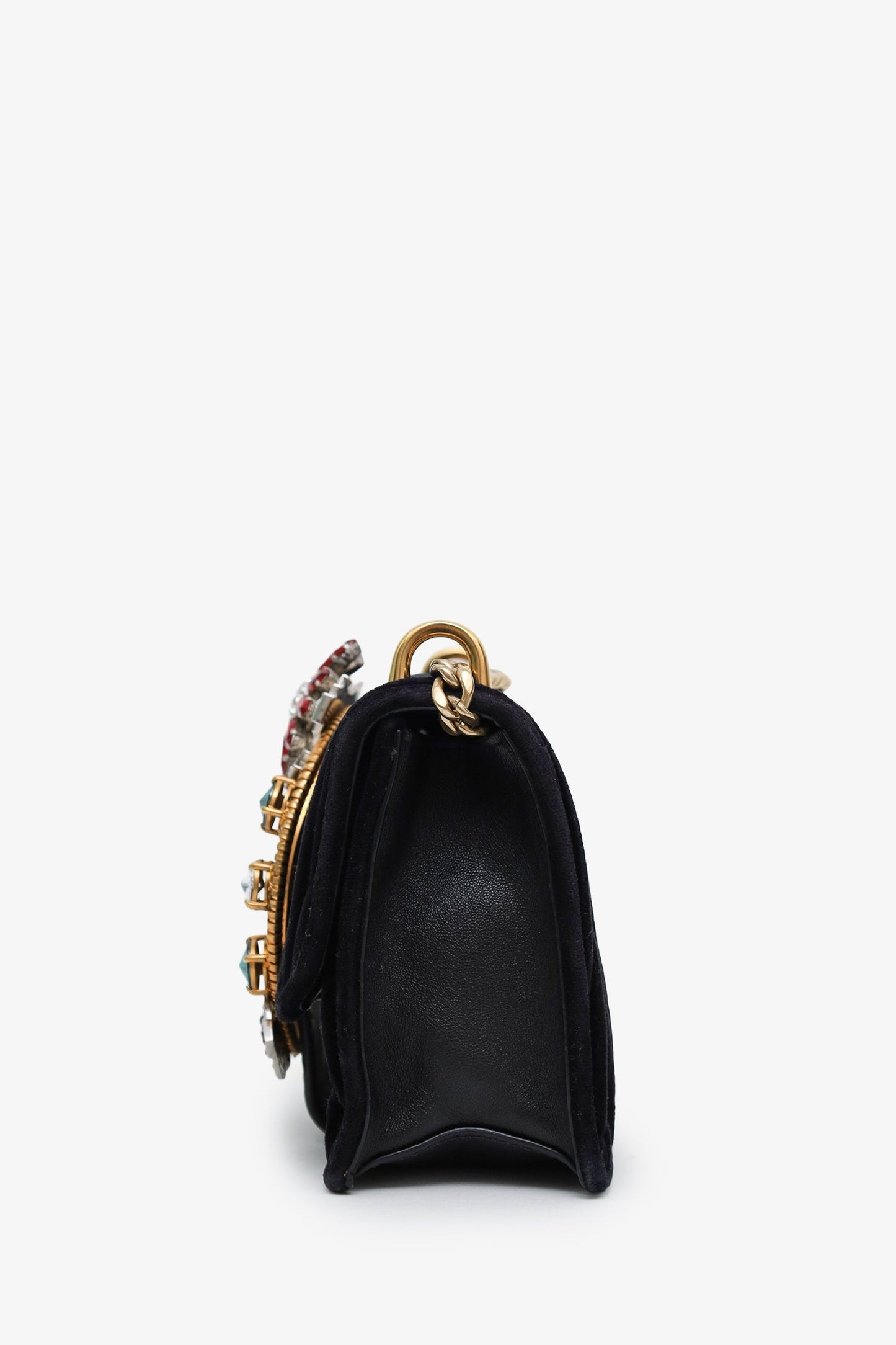 Miu Miu Black Velvet Crystal Buckle Flap Bag