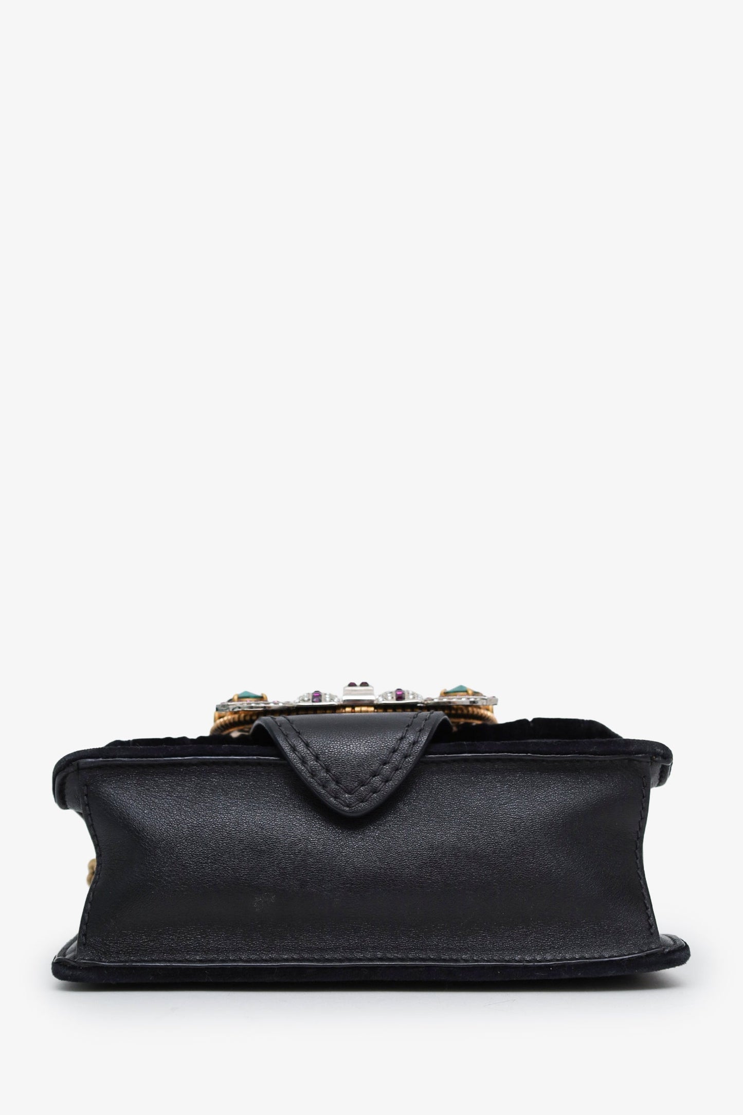 Miu Miu Black Velvet Crystal Buckle Flap Bag