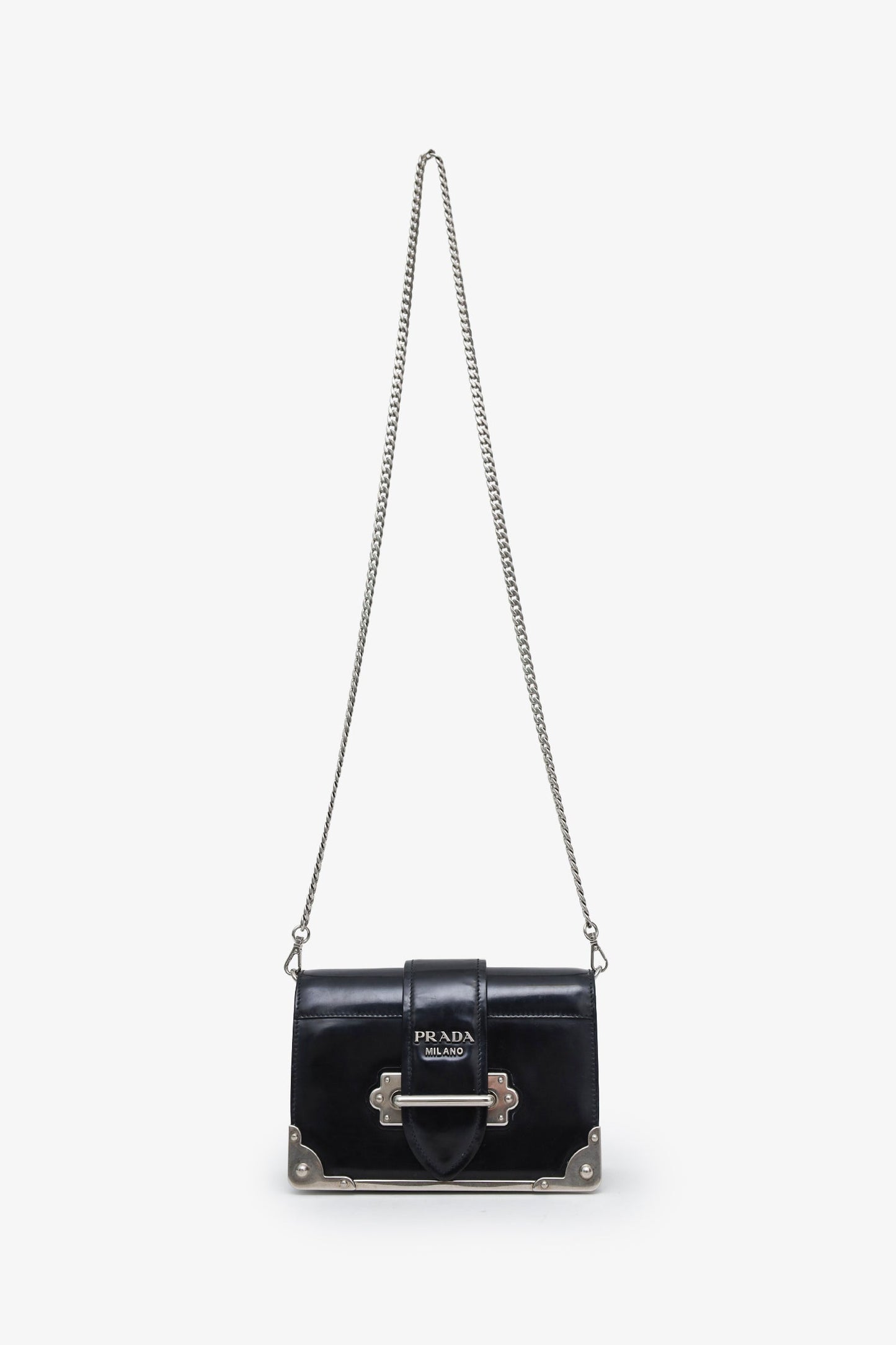 Prada Black Leather Cahier Chain Shoulder Bag