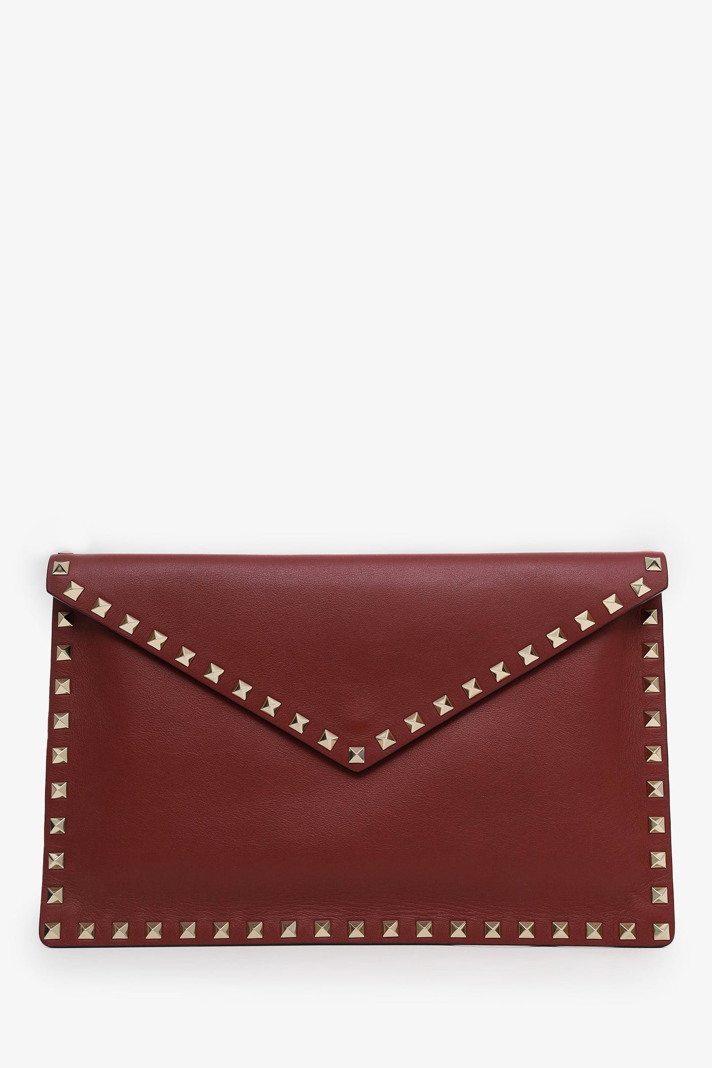 Valentino Burgundy Grainy Calfskin Rockstud Envelope Clutch