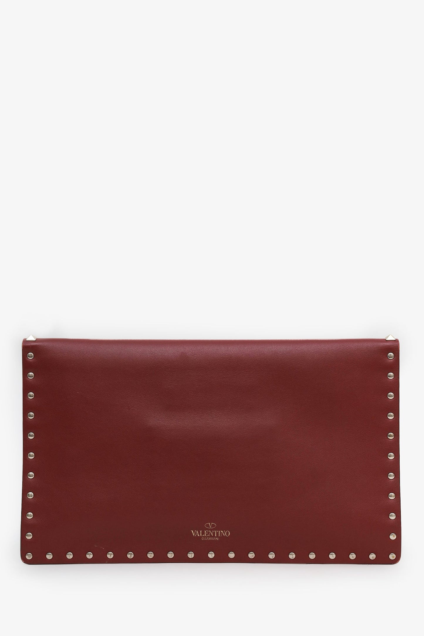 Valentino Burgundy Grainy Calfskin Rockstud Envelope Clutch