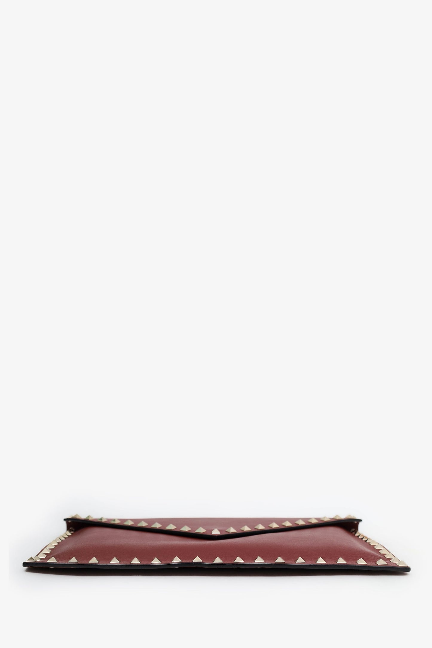 Valentino Burgundy Grainy Calfskin Rockstud Envelope Clutch