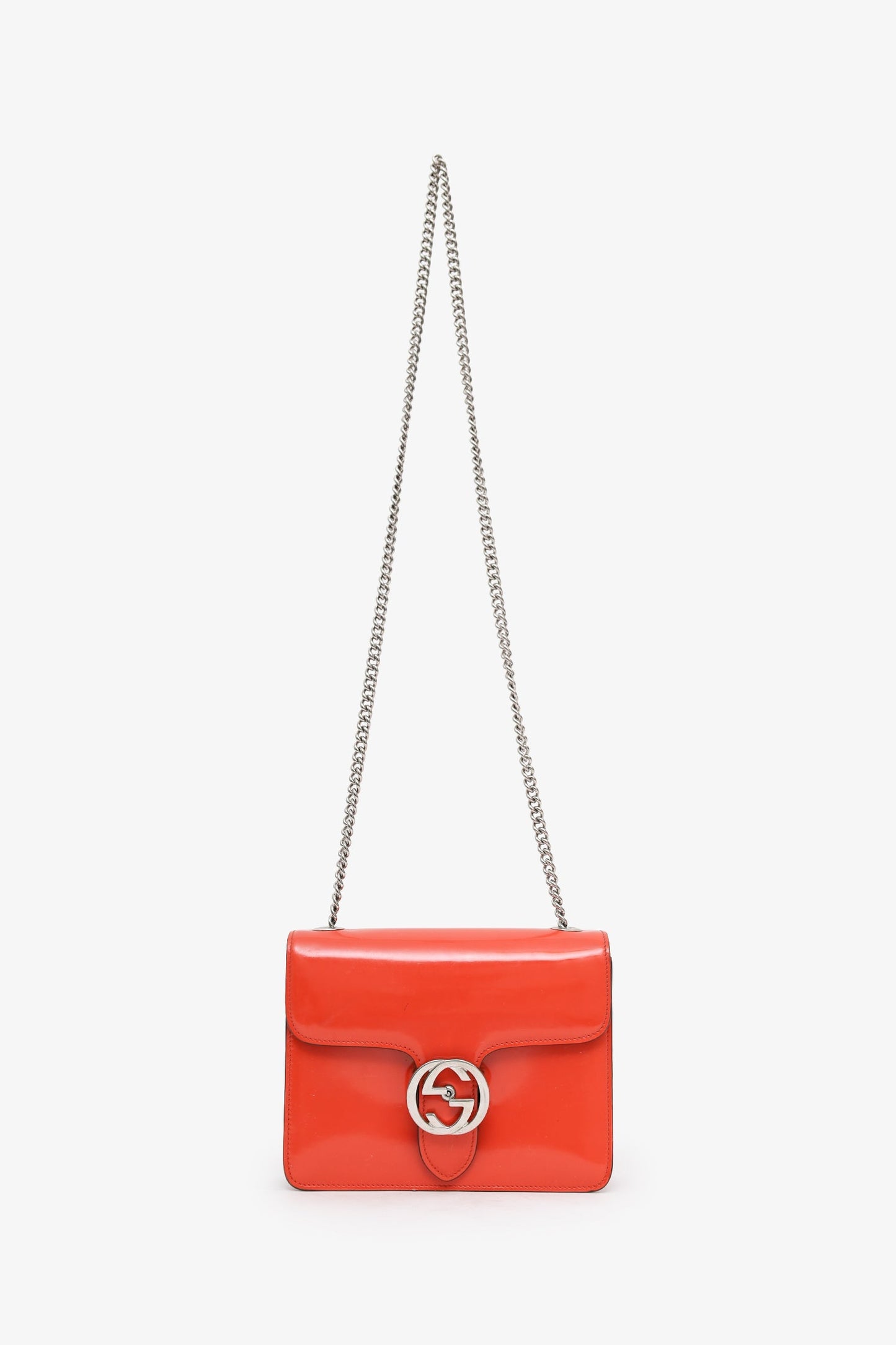 Gucci Orange Patent Leather GG 'Dollar' Small Shoulder Bag