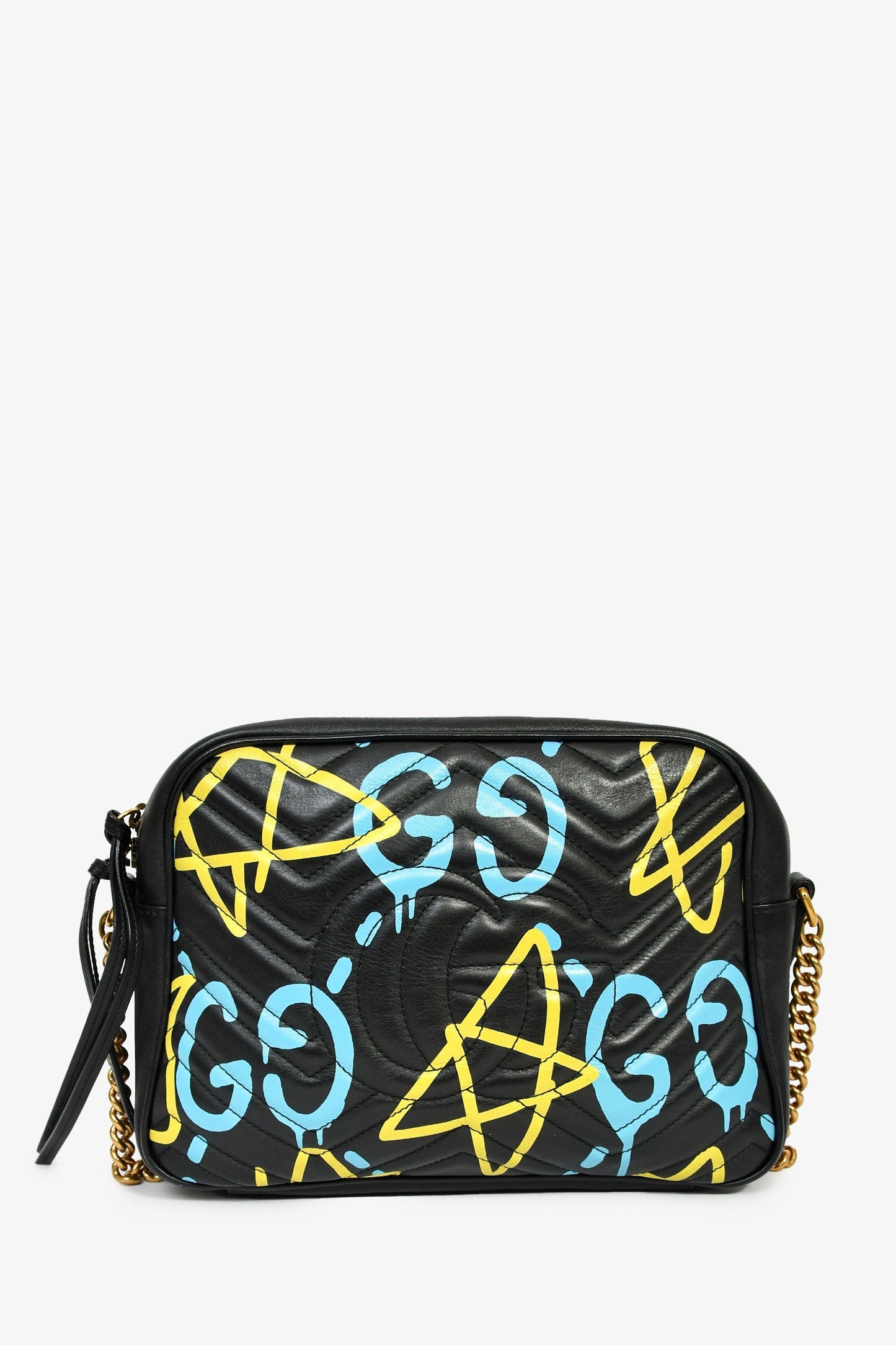 Gucci Black Leather GG Marmont Ghost Large Graffiti Shoulder Bag