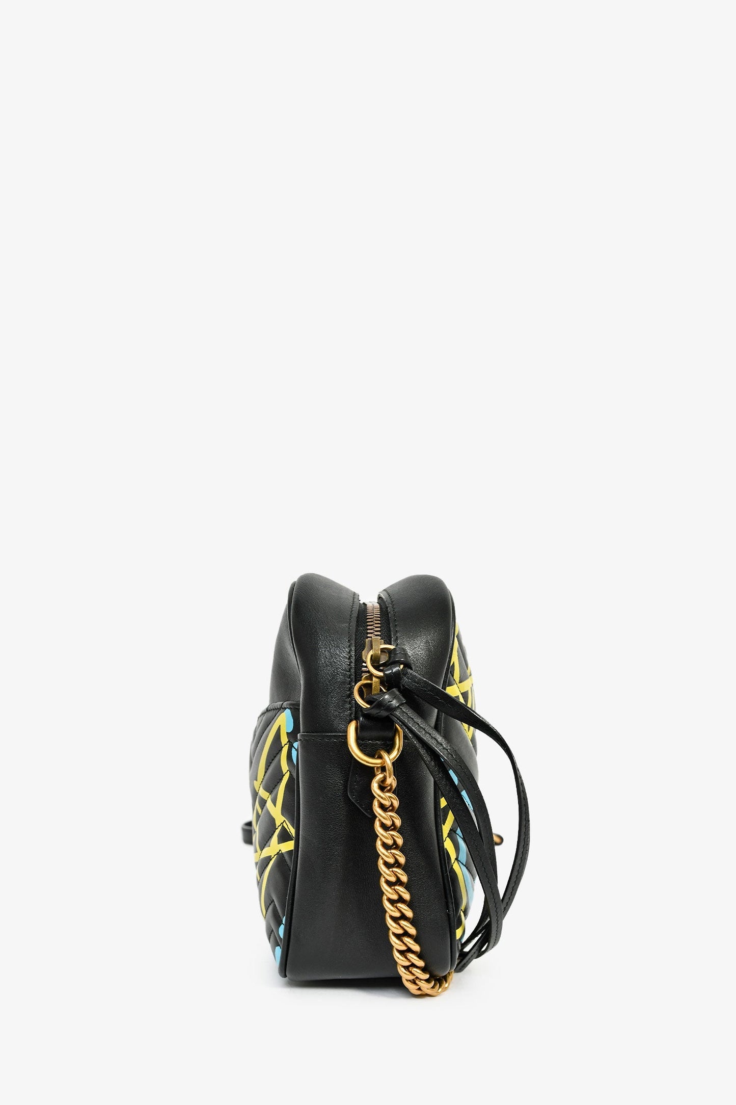 Gucci Black Leather GG Marmont Ghost Large Graffiti Shoulder Bag