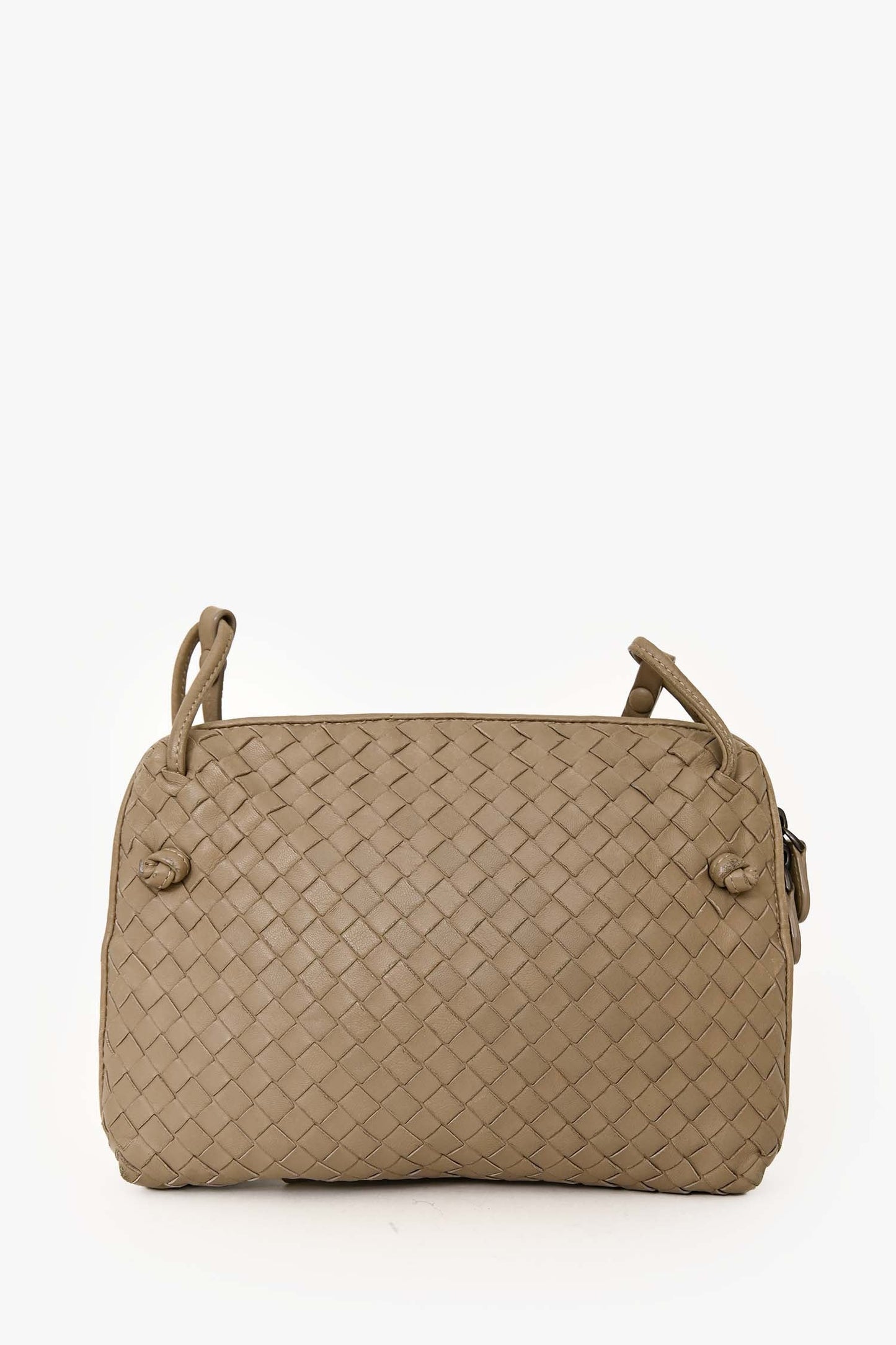 Bottega Veneta Taupe Leather Intrecciato Nodini Crossbody Bag