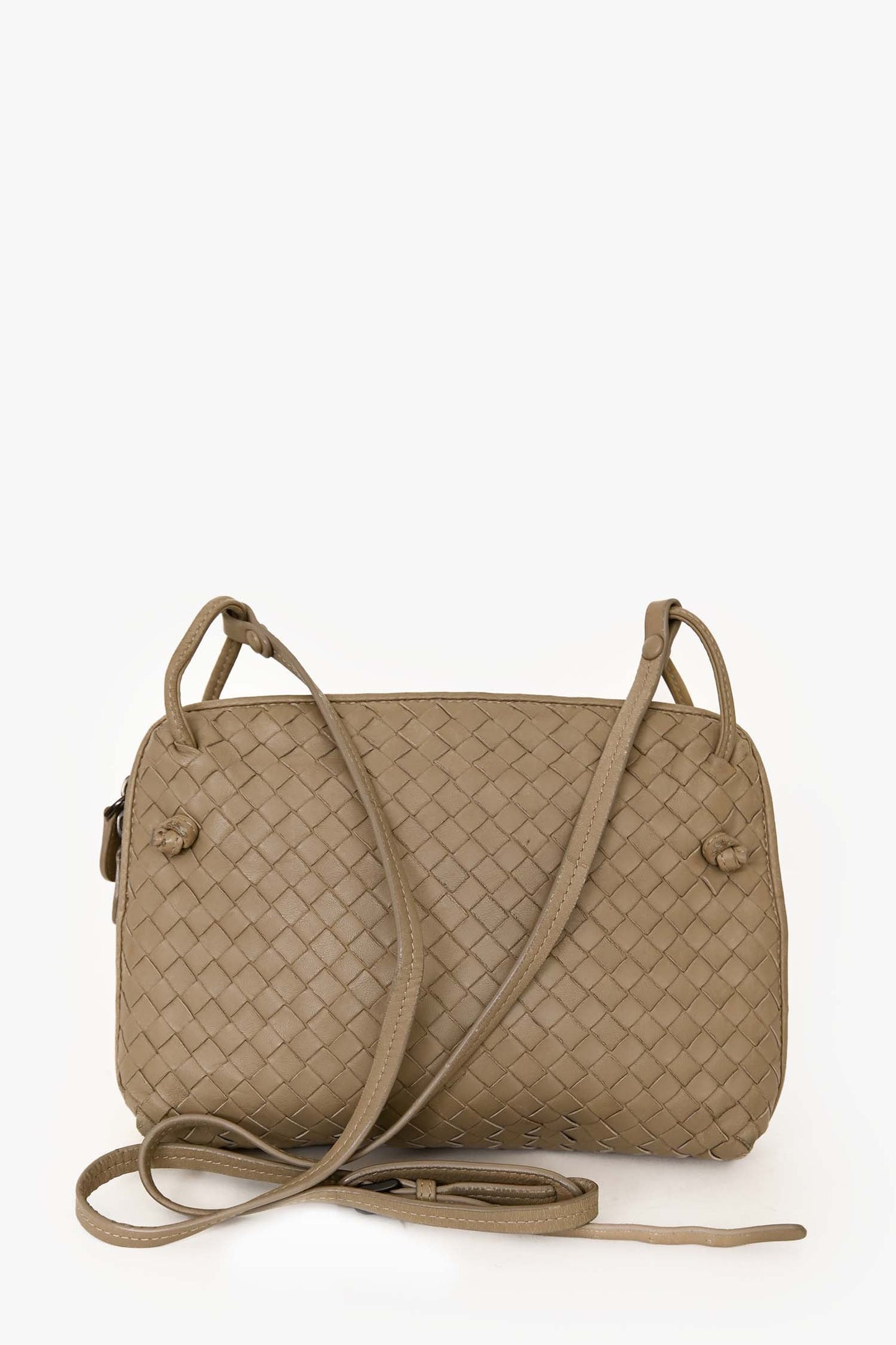 Bottega Veneta Taupe Leather Intrecciato Nodini Crossbody Bag