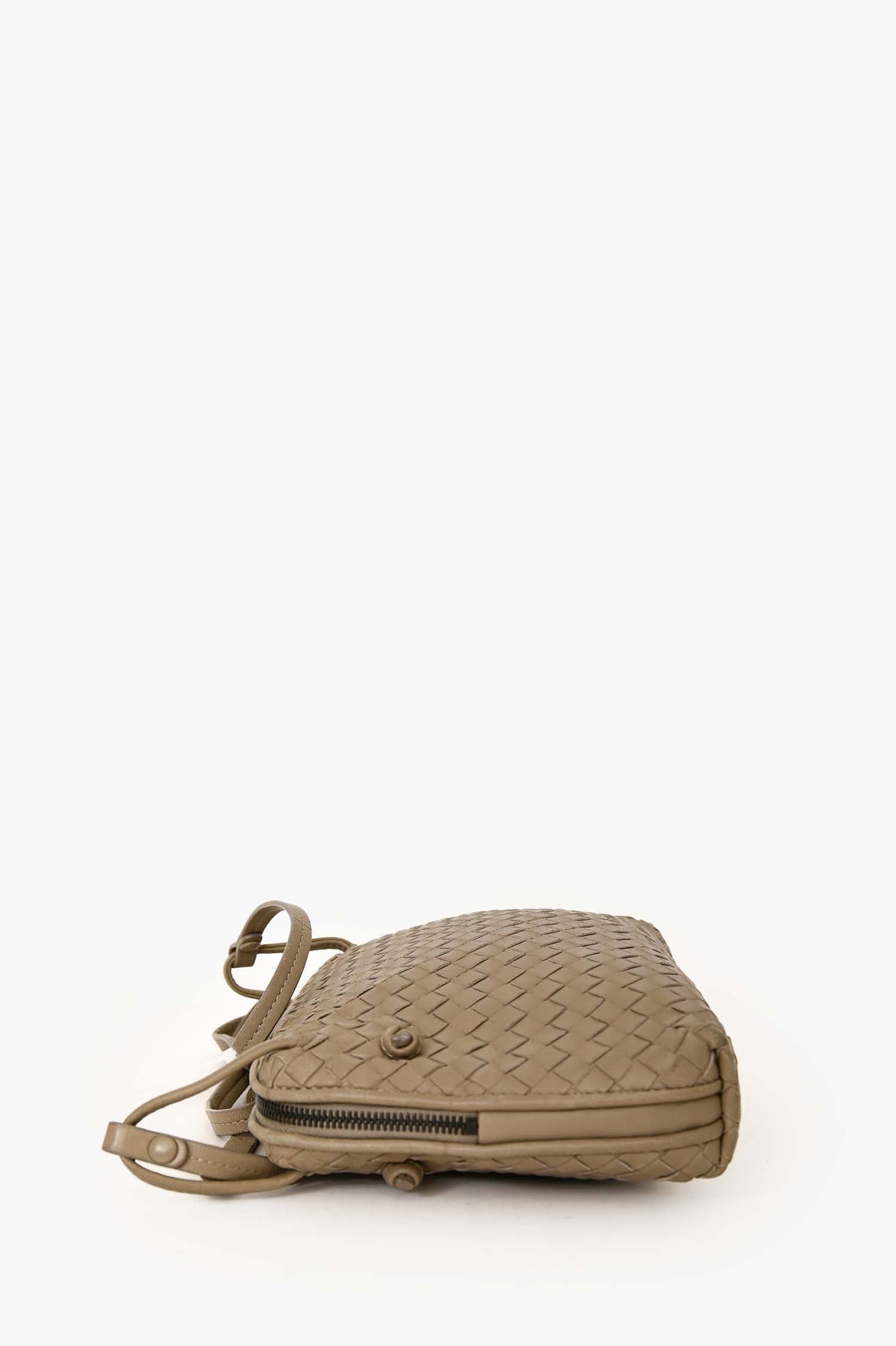 Bottega Veneta Taupe Leather Intrecciato Nodini Crossbody Bag