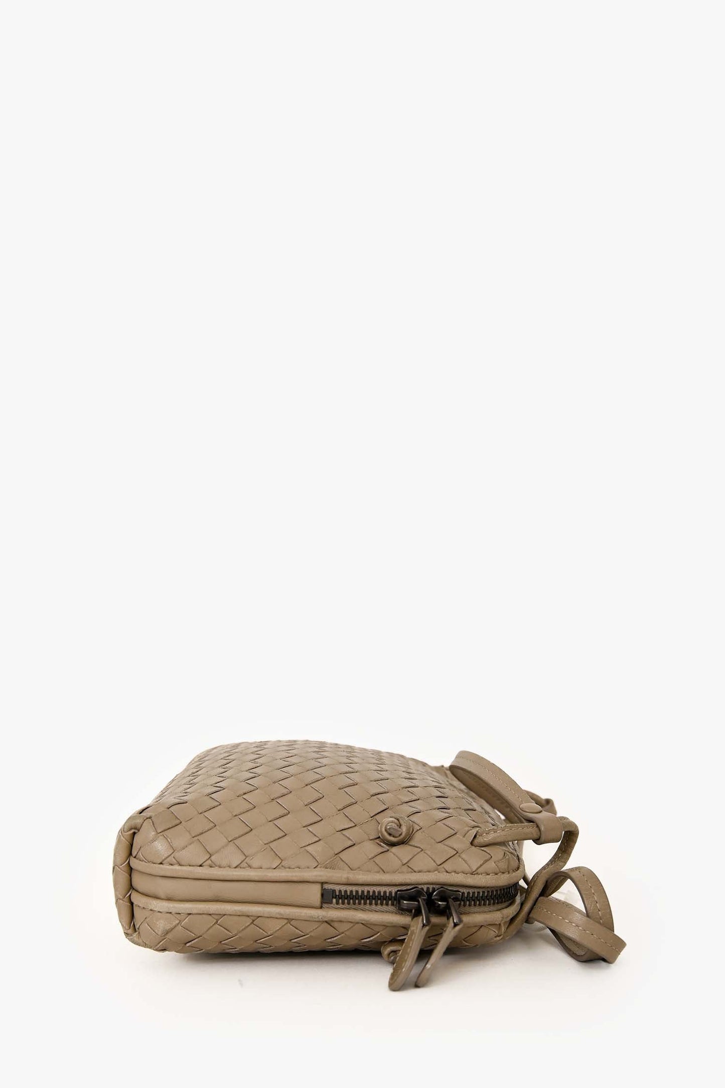 Bottega Veneta Taupe Leather Intrecciato Nodini Crossbody Bag