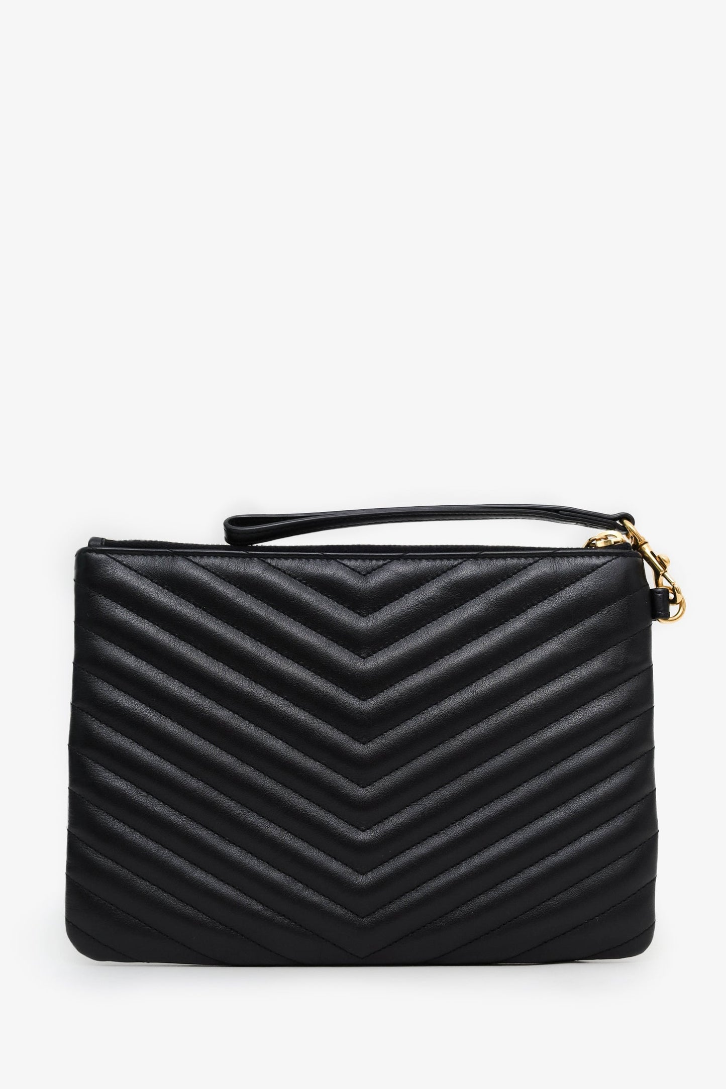 Saint Laurent Black Calfskin Matelasse Chevron Small Monogram A5 Wristlet