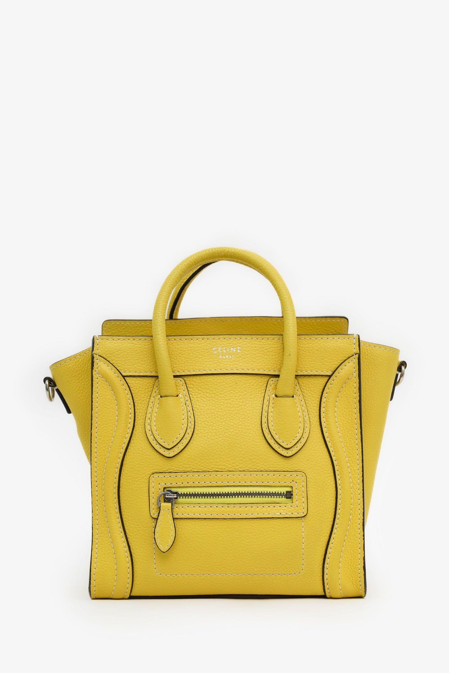 Celine Yellow Leather Nano Luggage Bag With Strap