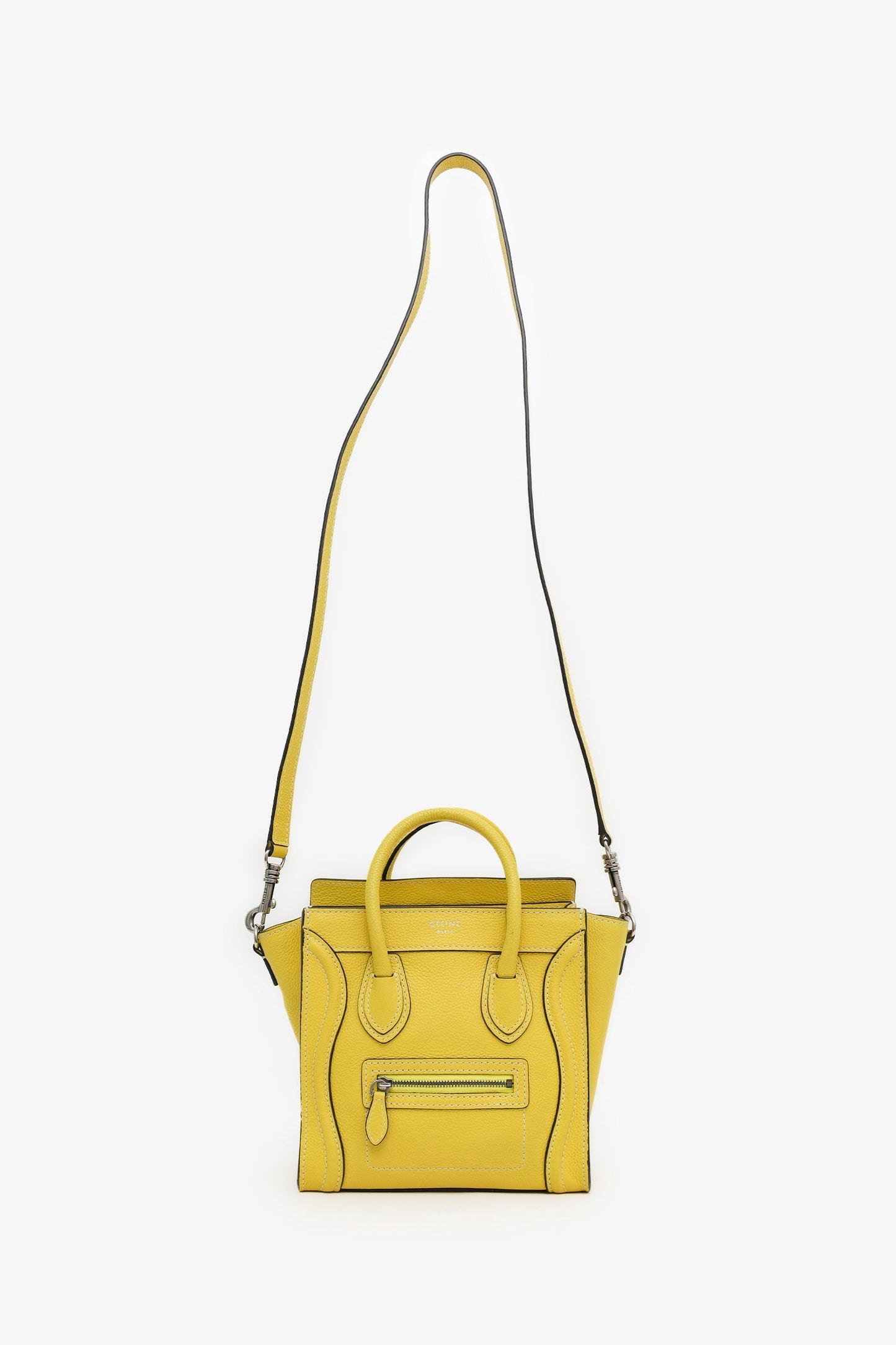 Celine Yellow Leather Nano Luggage Bag With Strap