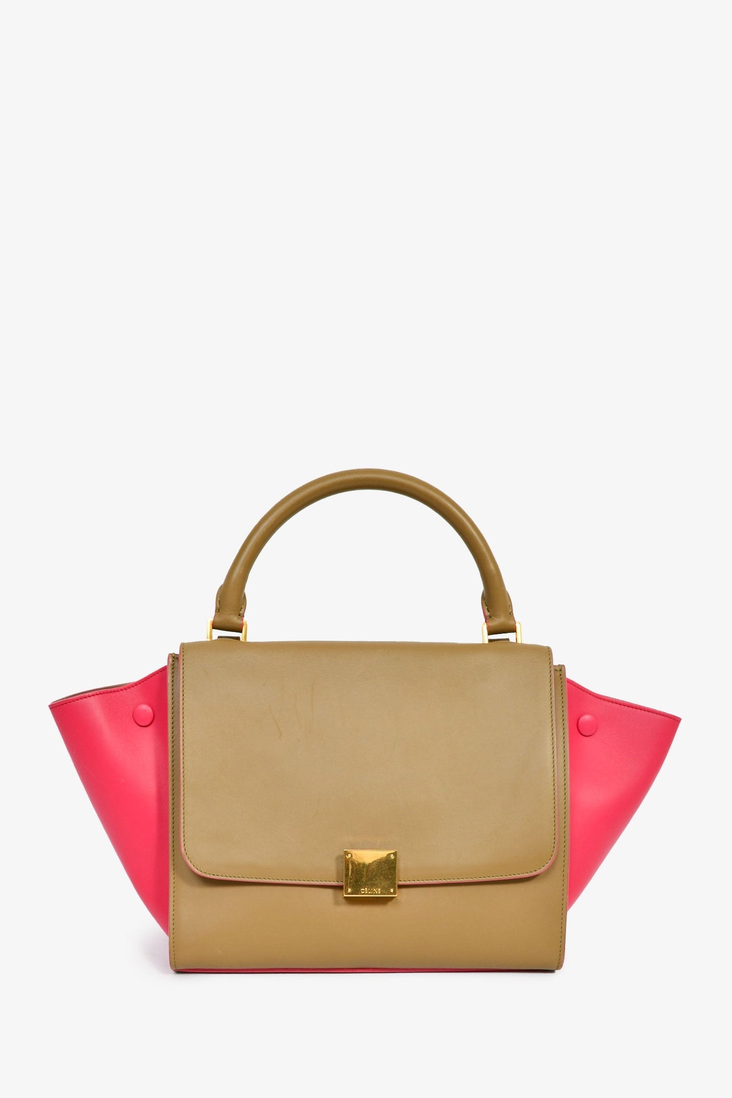 Celine Taupe/Pink Leather Bicolour Medium Trapeze Top Handle With Strap