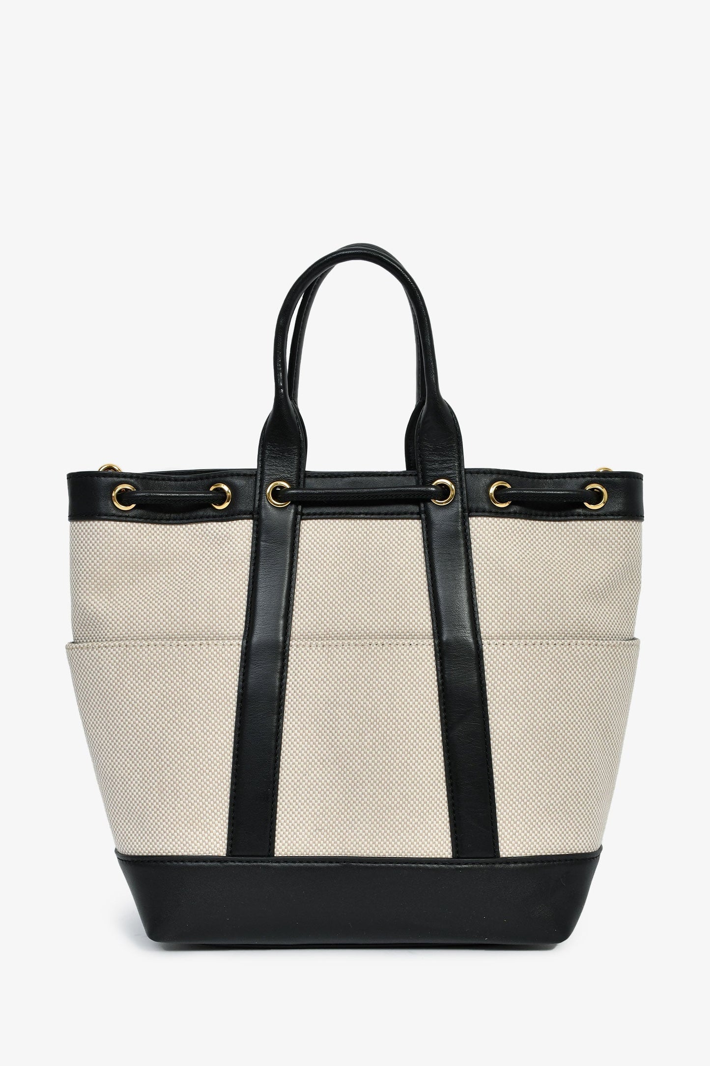 Veronica Beard Beige Canvas/Black Leather Tote With Strap