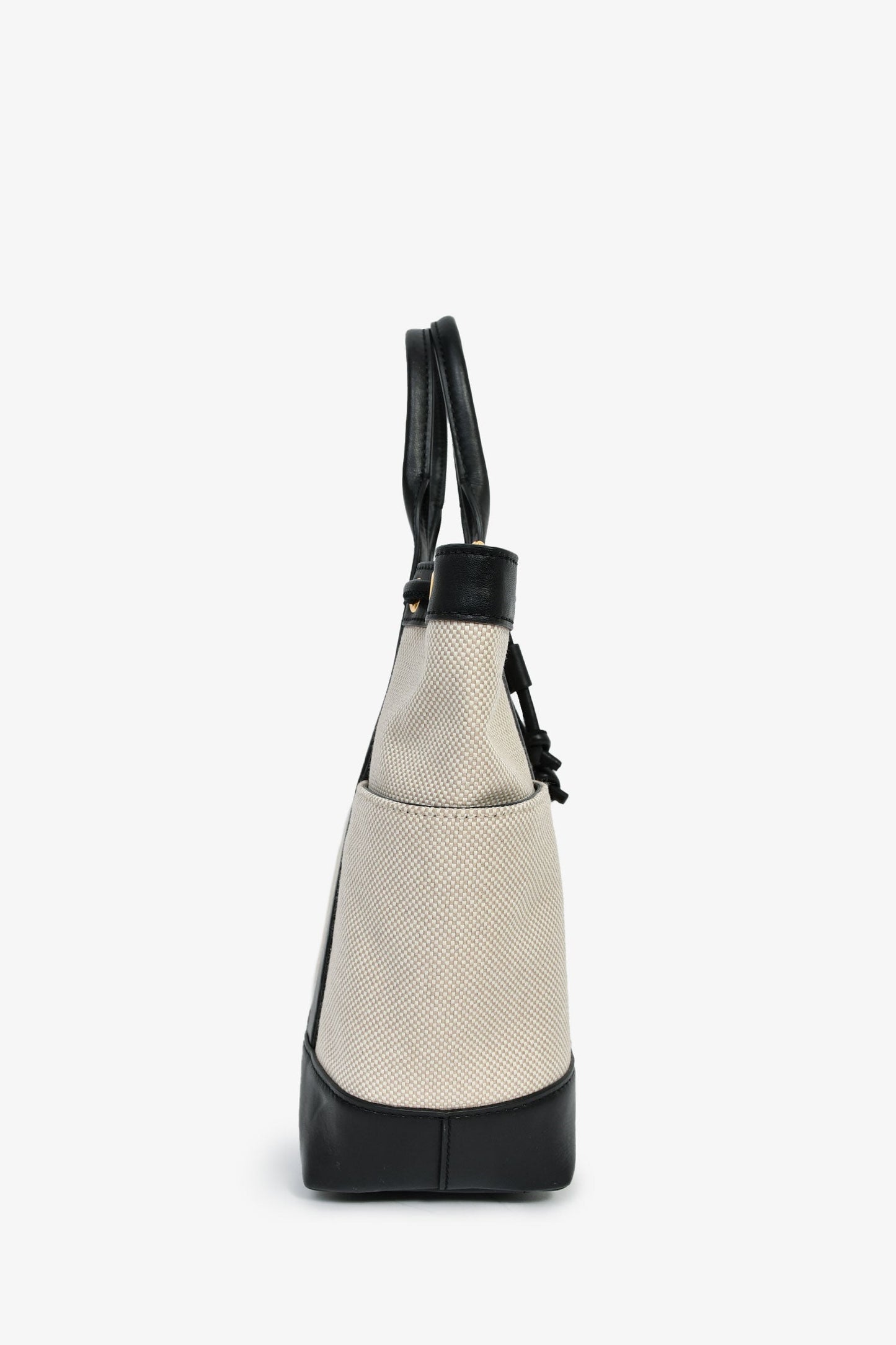 Veronica Beard Beige Canvas/Black Leather Tote With Strap