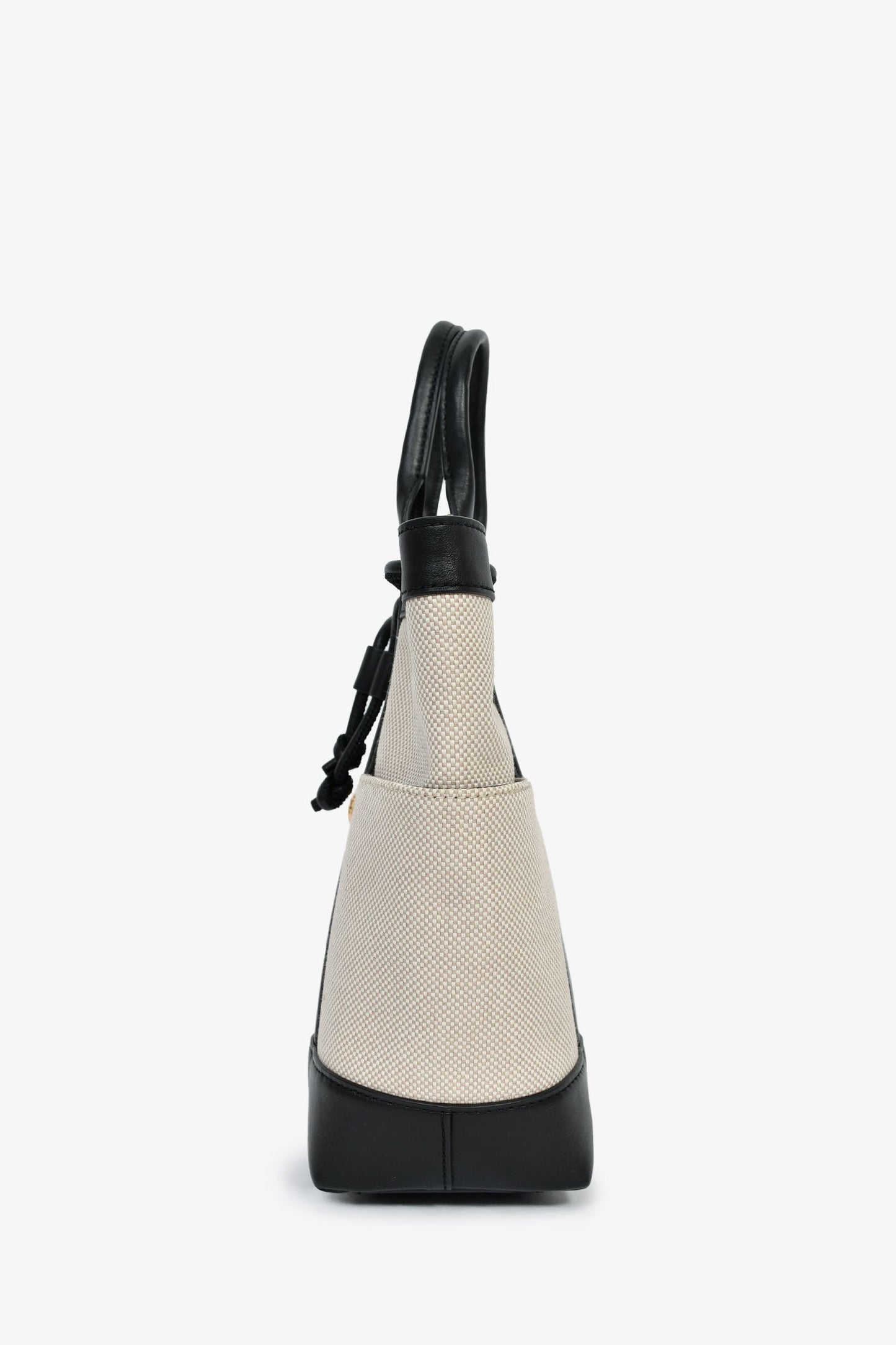 Veronica Beard Beige Canvas/Black Leather Tote With Strap