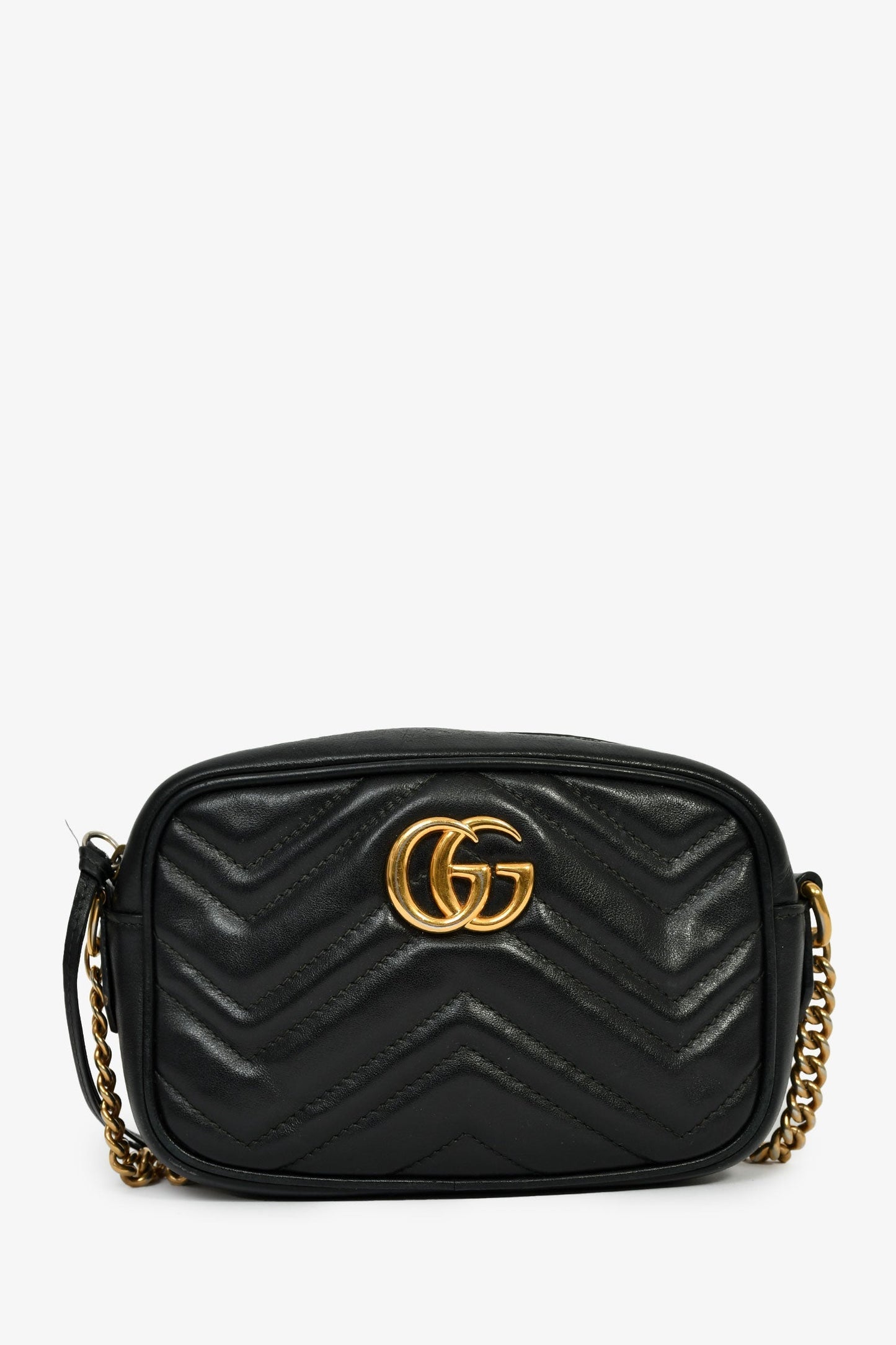 Gucci Black Leather GG Marmont Crossbody Bag