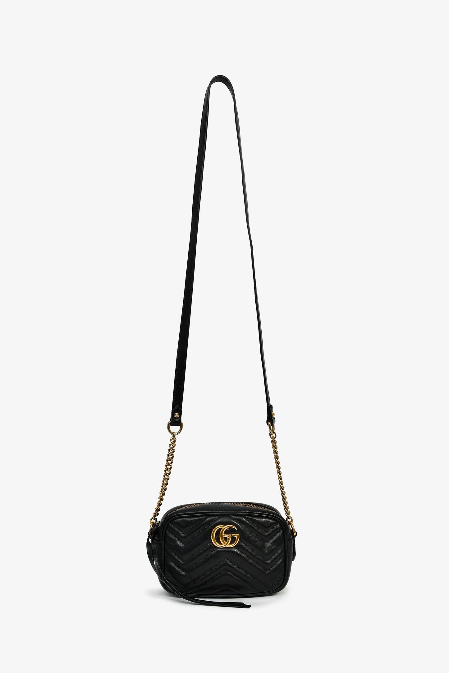Gucci Black Leather GG Marmont Crossbody Bag
