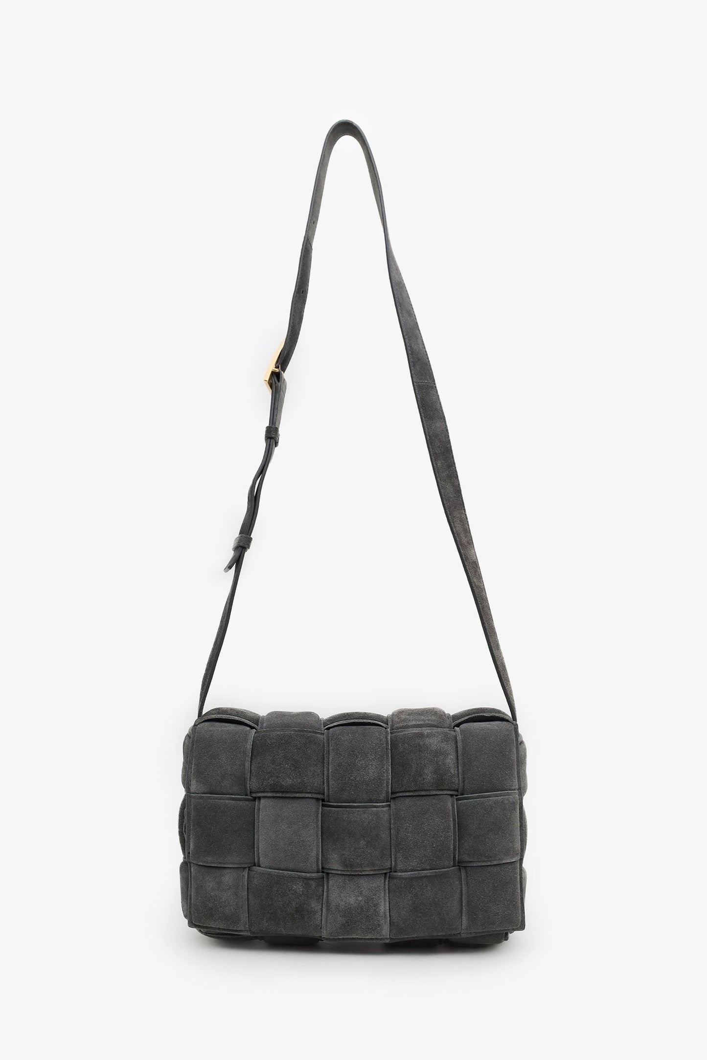 Bottega Veneta Grey Suede Padded Cassette Crossbody Bag