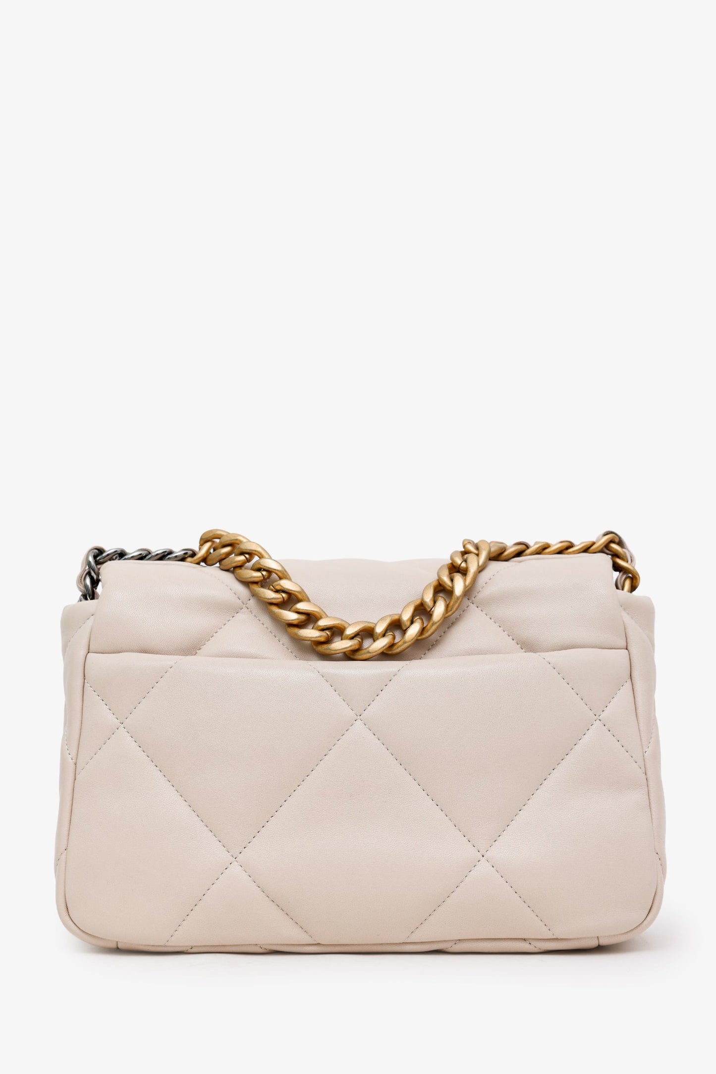 Chanel™ 2022 Beige Goatskin Leather 'Chanel 19' Small Flap Shoulder Bag