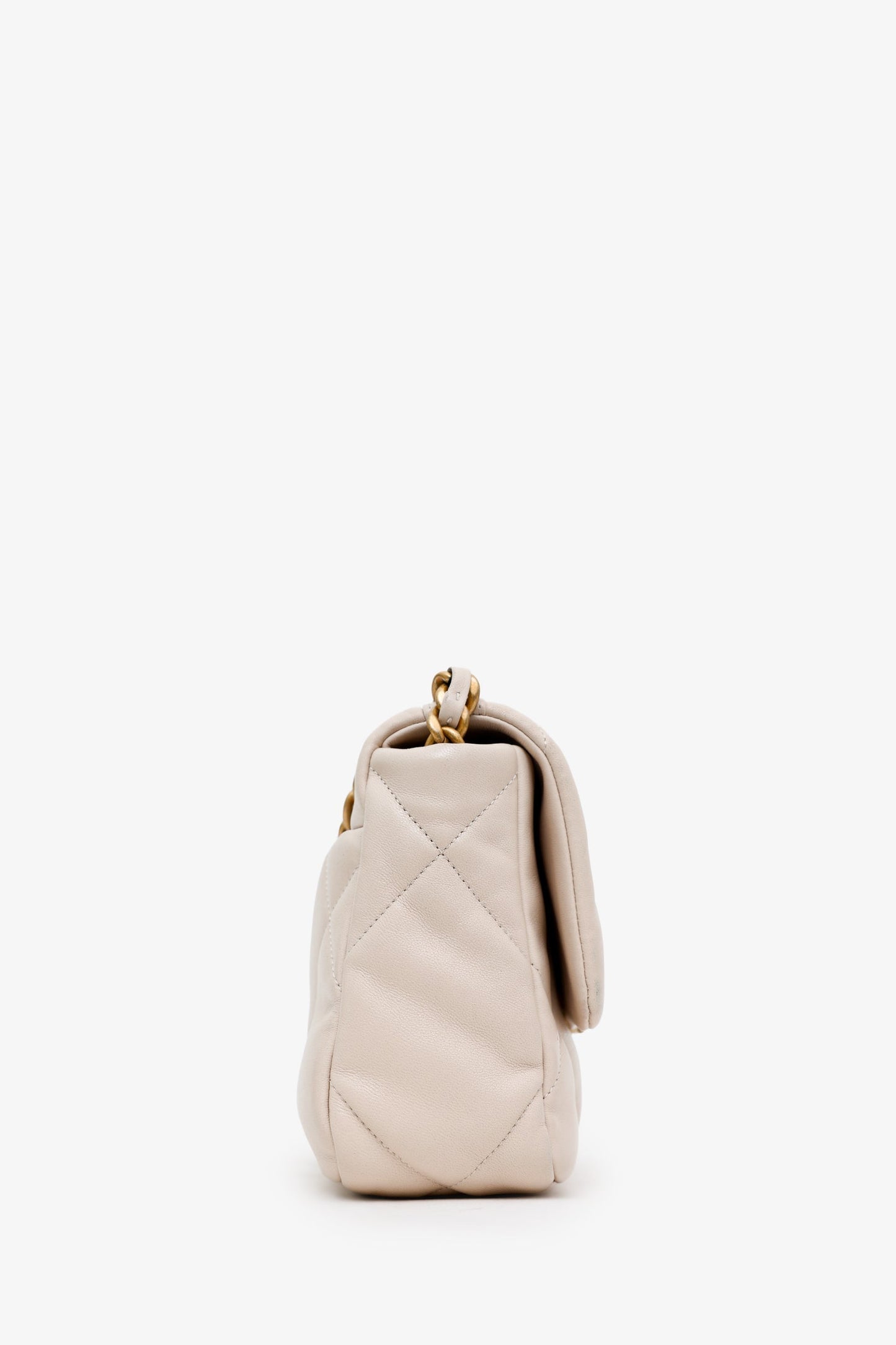 Chanel™ 2022 Beige Goatskin Leather 'Chanel 19' Small Flap Shoulder Bag