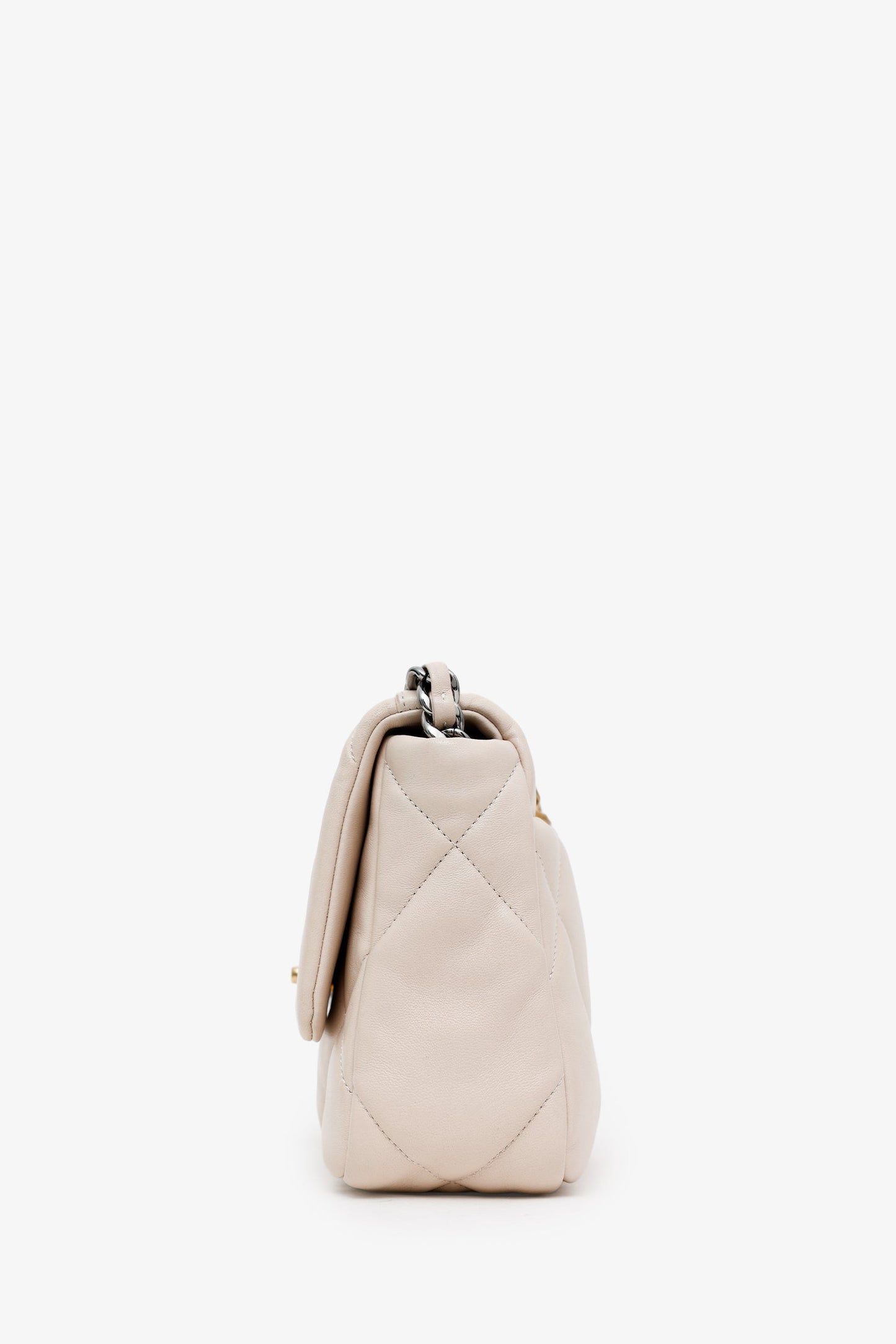 Chanel™ 2022 Beige Goatskin Leather 'Chanel 19' Small Flap Shoulder Bag