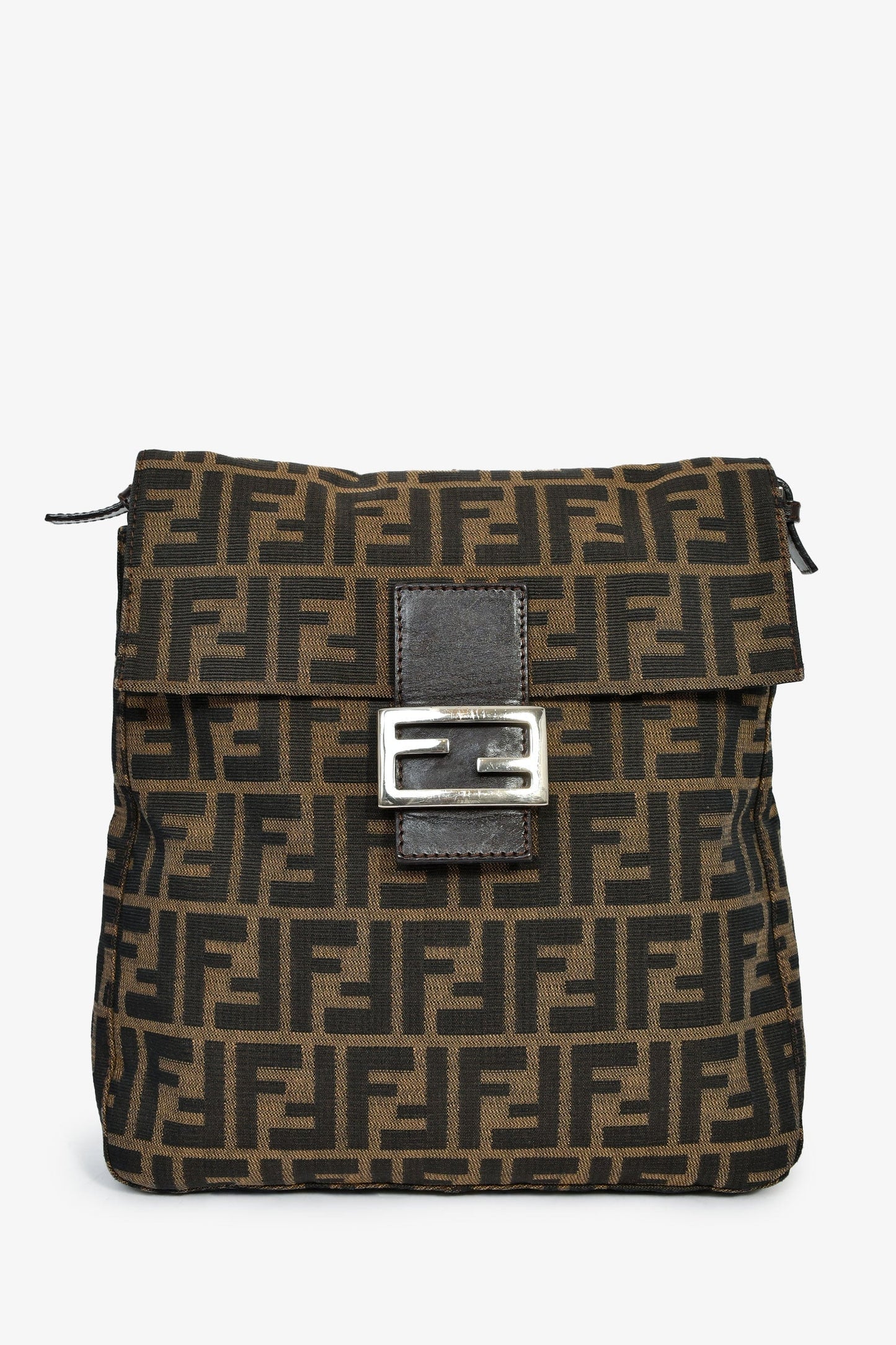 Fendi Brown FF Zucca Canvas Square Baguette Shoulder Bag
