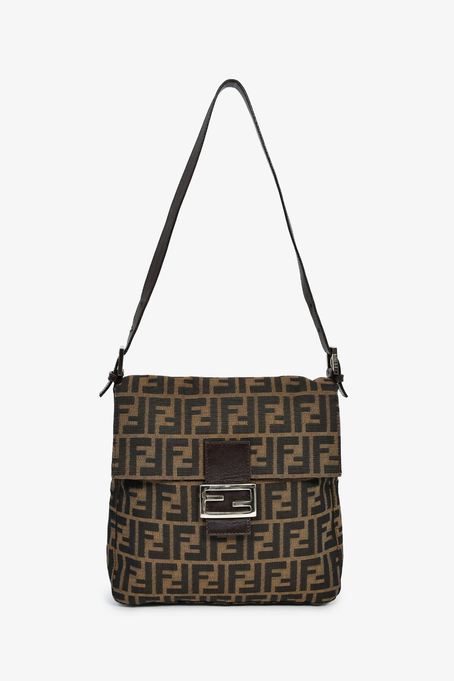 Fendi Brown FF Zucca Canvas Square Baguette Shoulder Bag