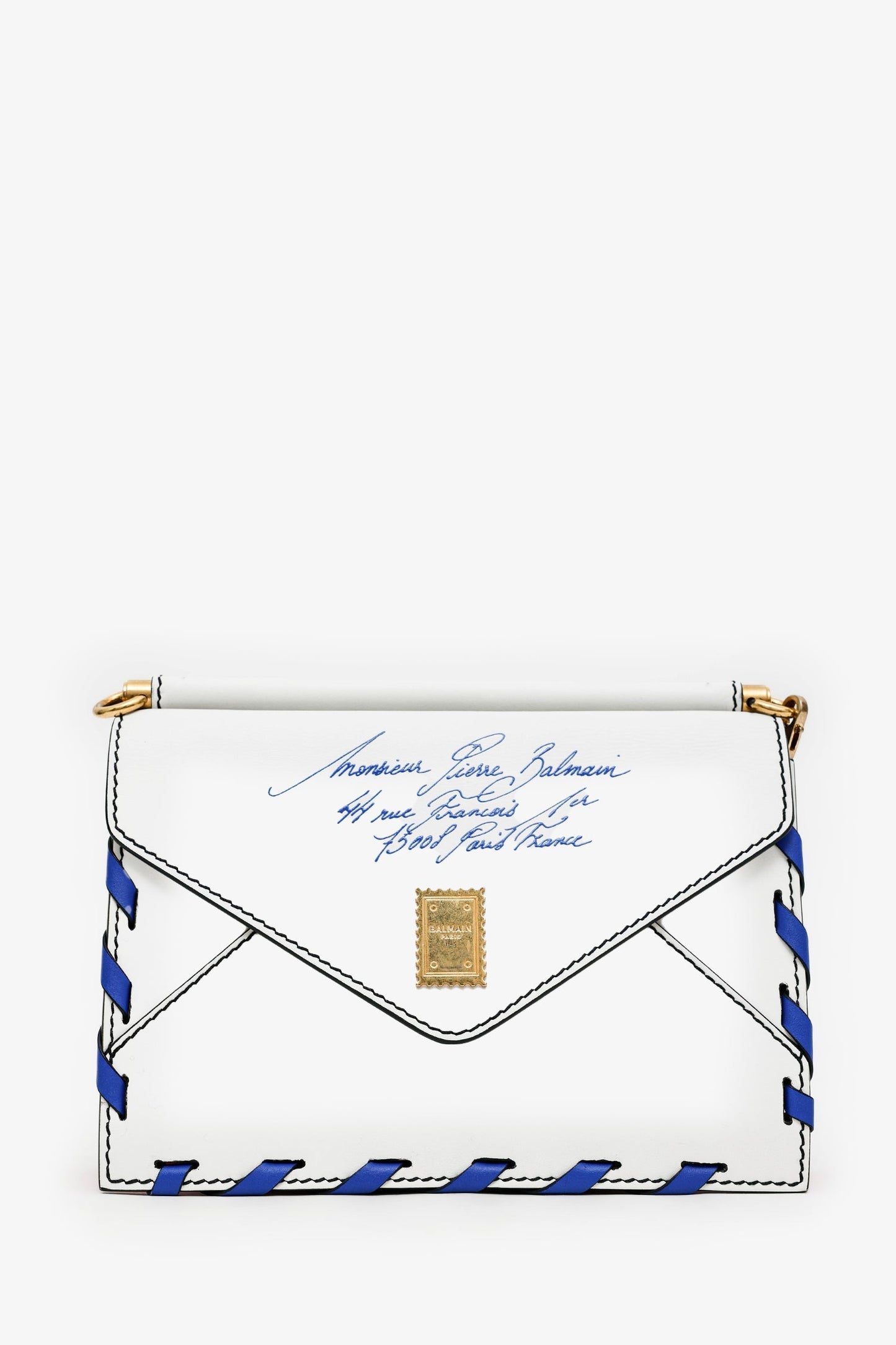 Balmain White Leather B Envelope Bag