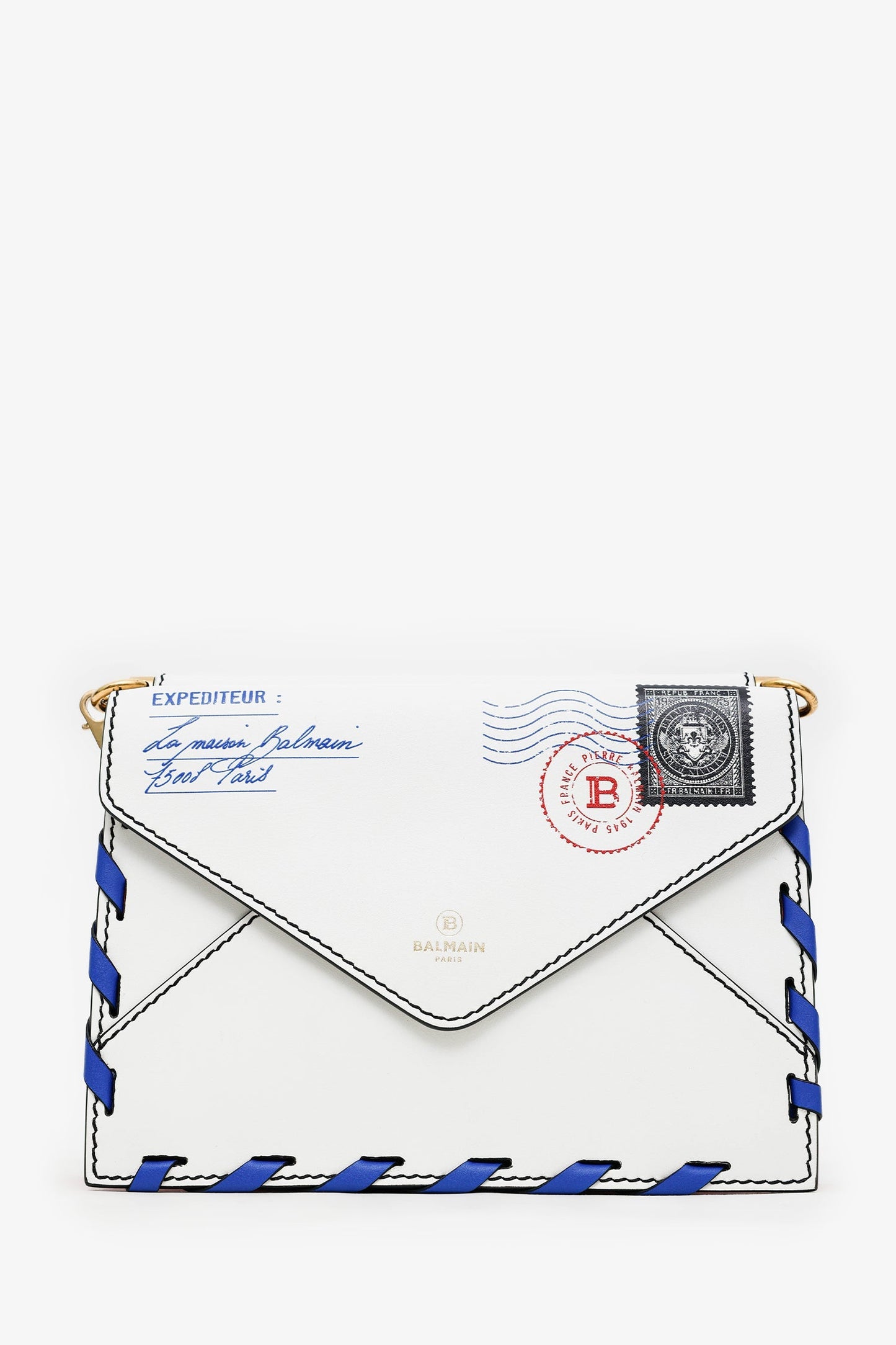 Balmain White Leather B Envelope Bag