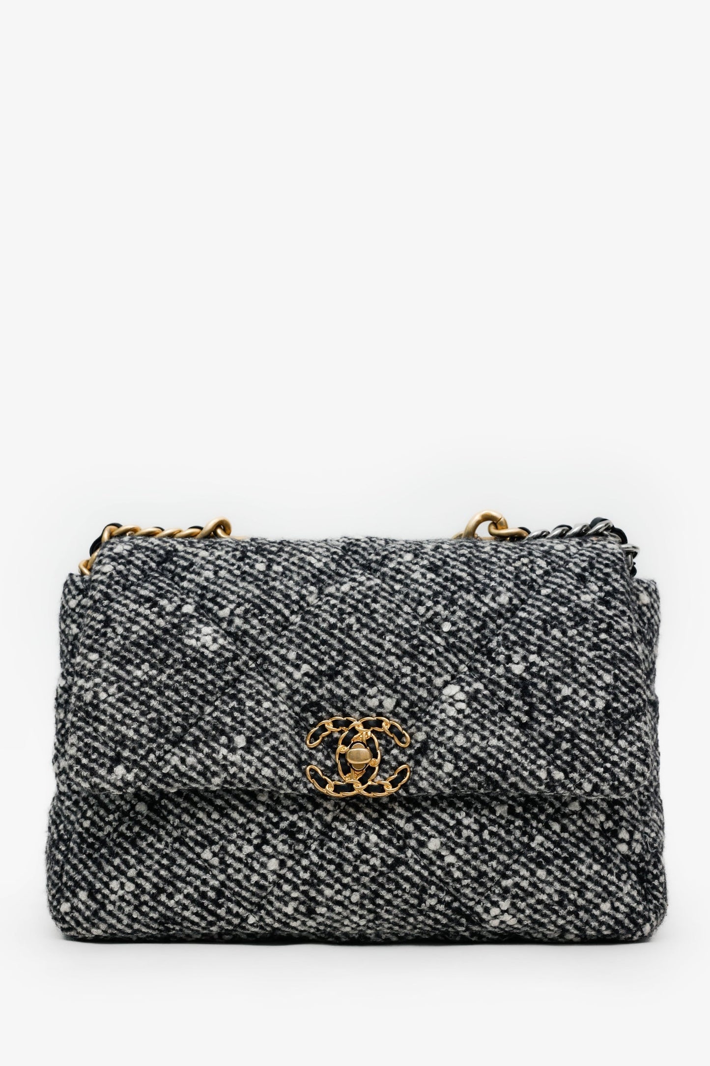 Chanel™ Black/Gray Tweed Medium 19 Flap Bag