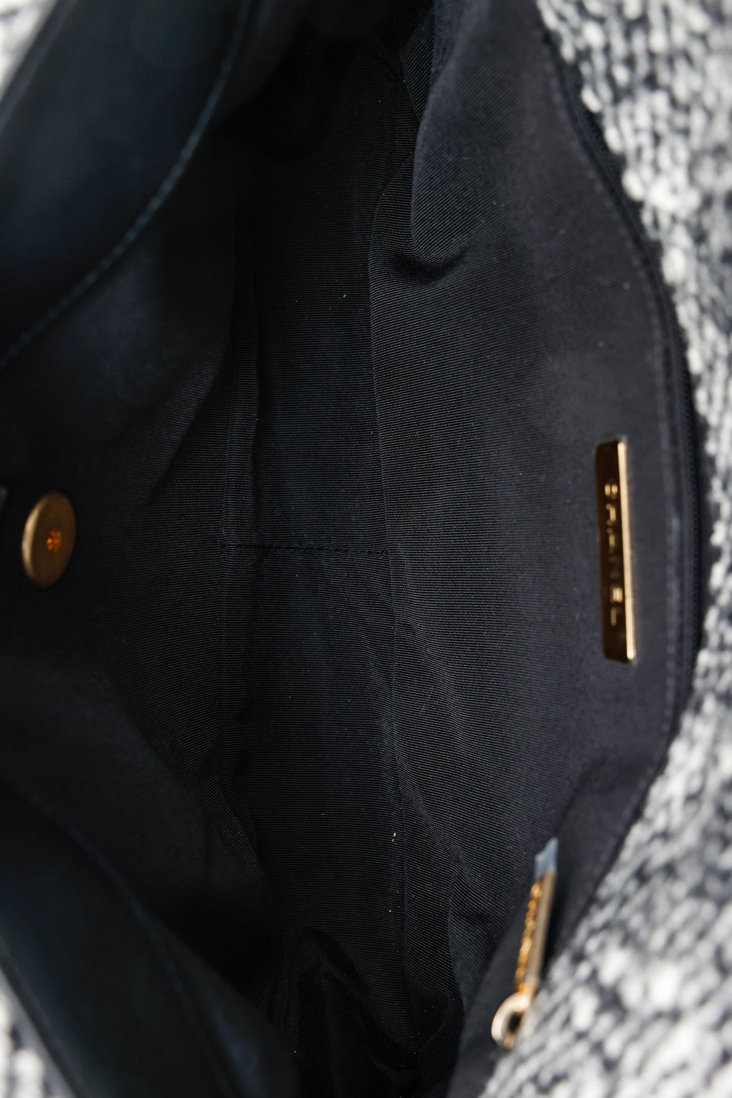 Chanel™ Black/Gray Tweed Medium 19 Flap Bag
