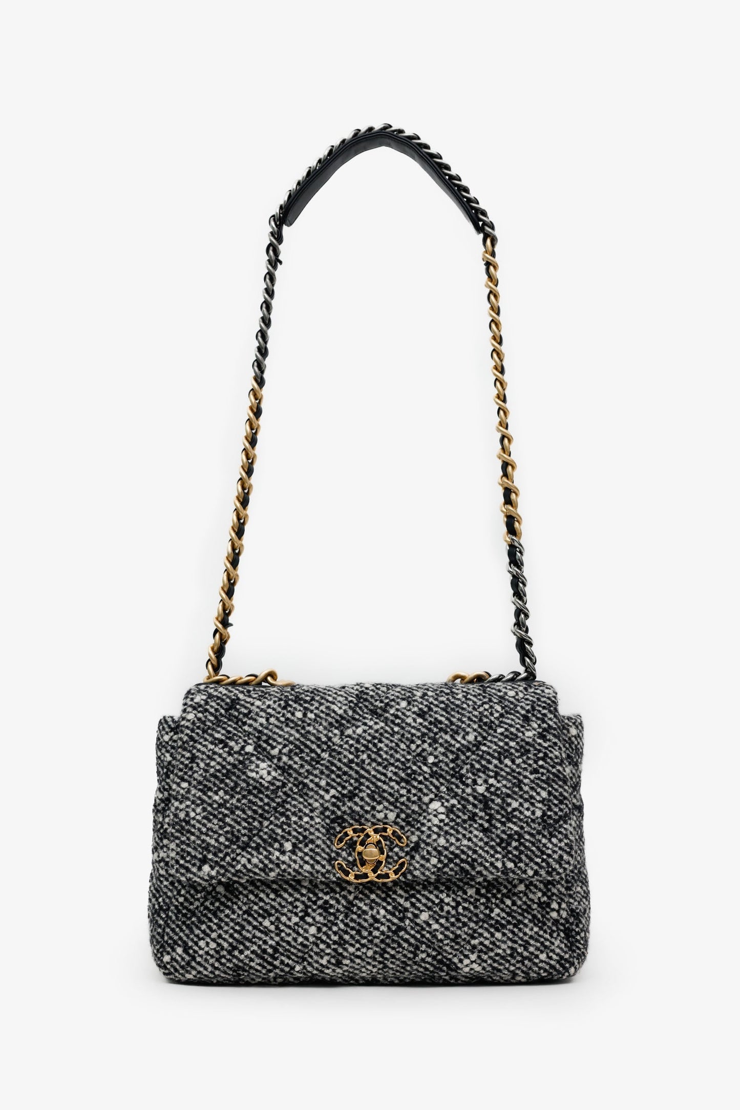 Chanel™ Black/Gray Tweed Medium 19 Flap Bag