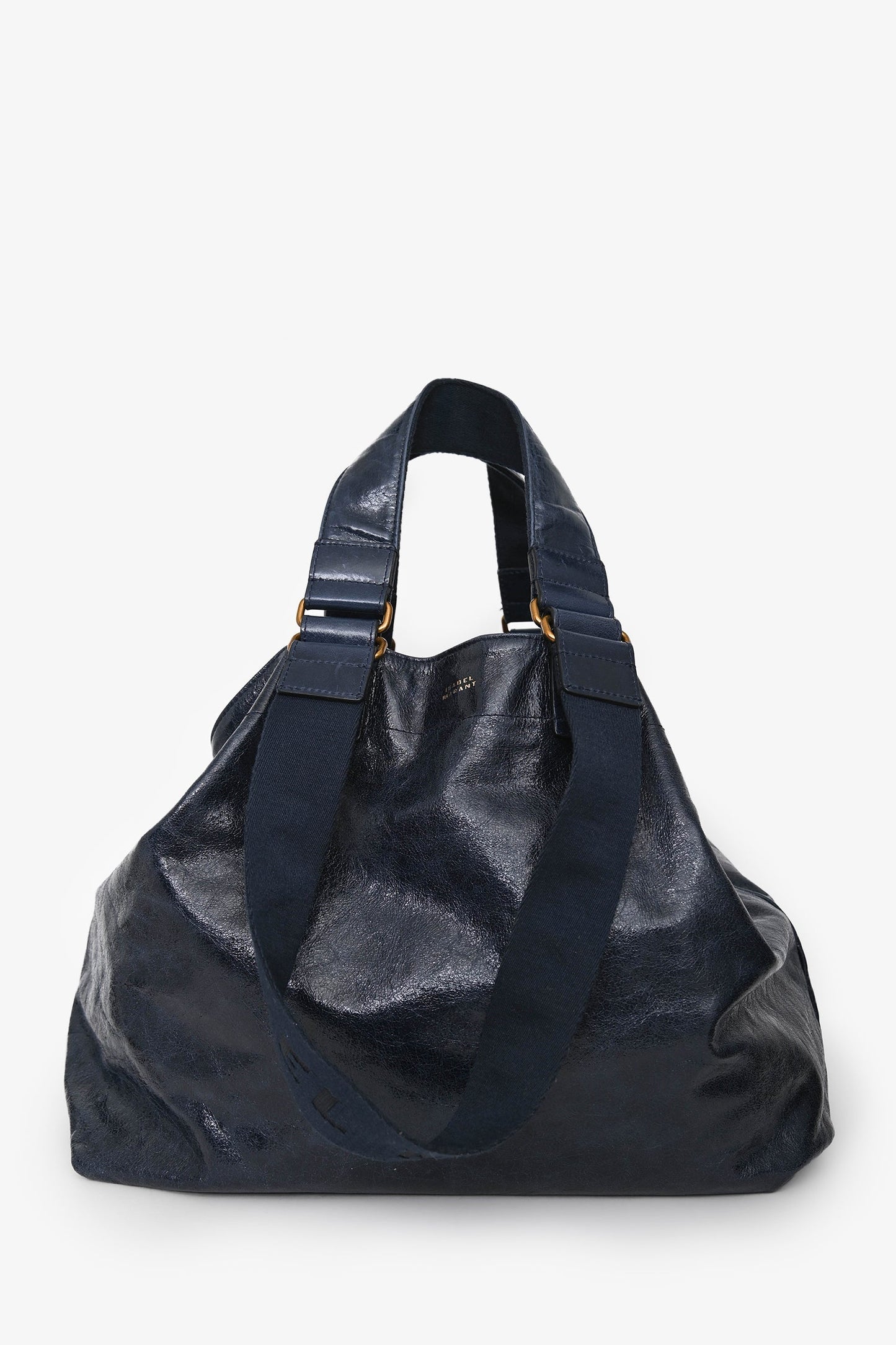 Isabel Marant Navy Leather 'Wardy' Logo Tote Bag
