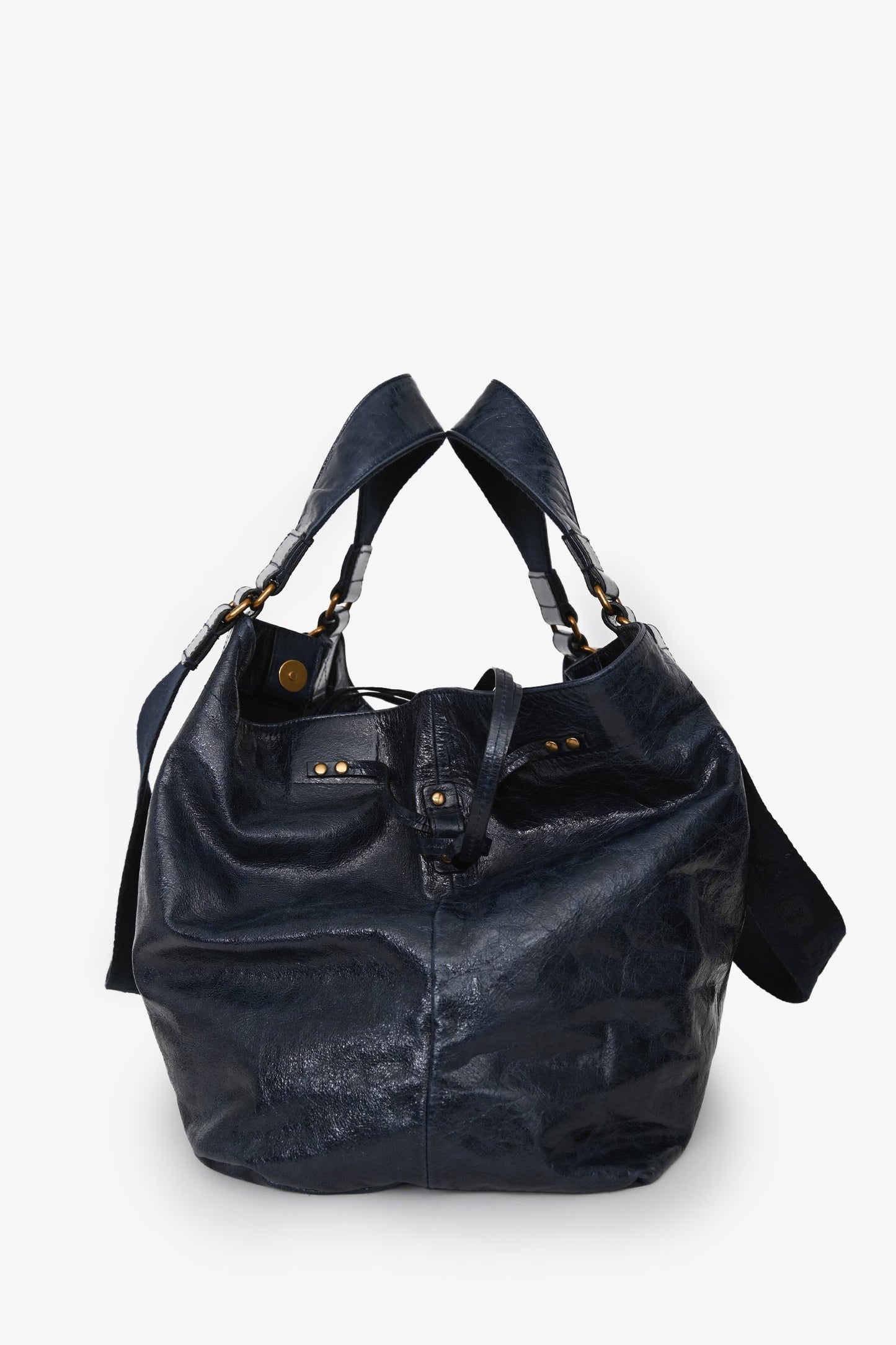 Isabel Marant Navy Leather 'Wardy' Logo Tote Bag